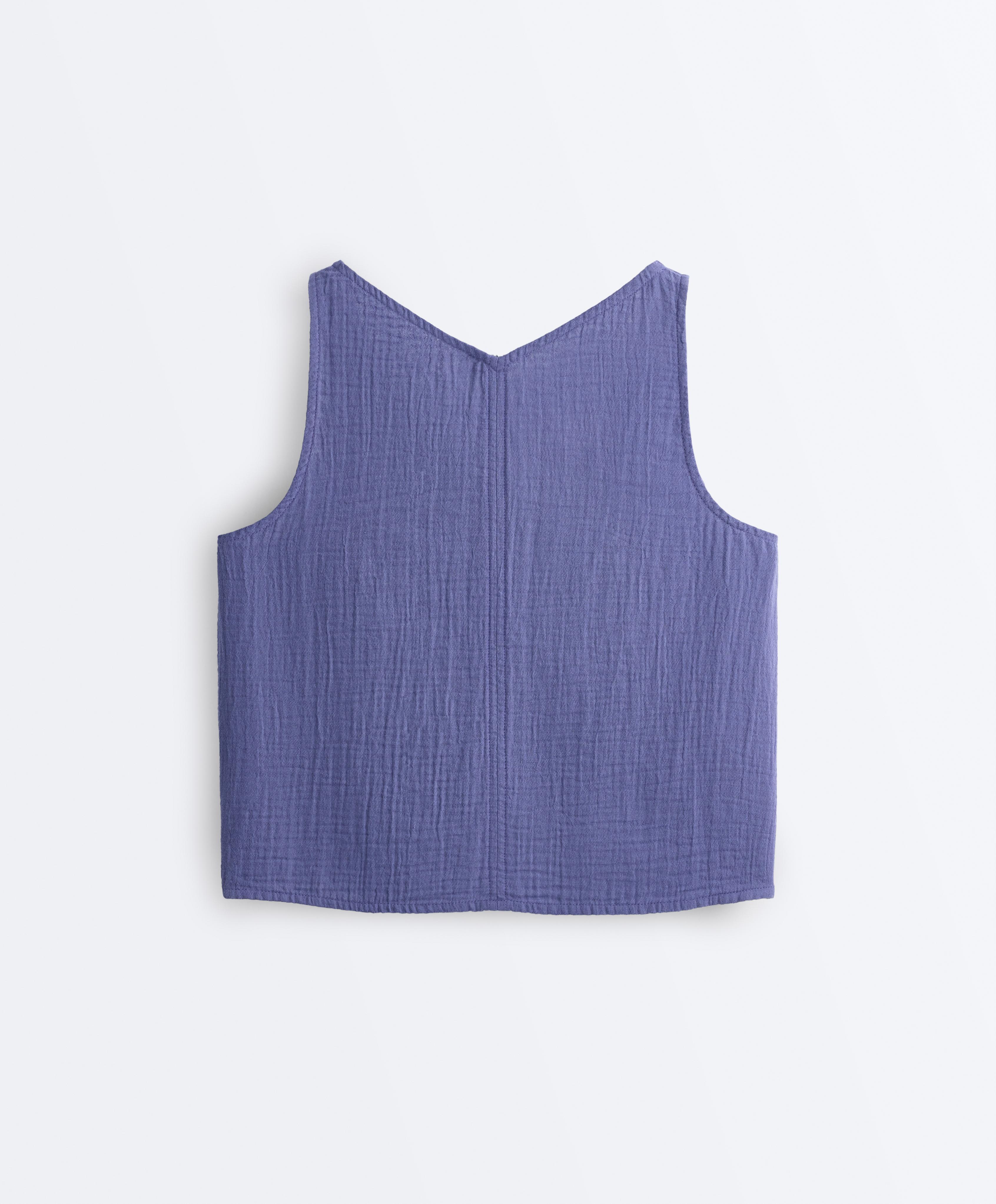 100% cotton gauze V-neck strappy top — BLUEBERRY