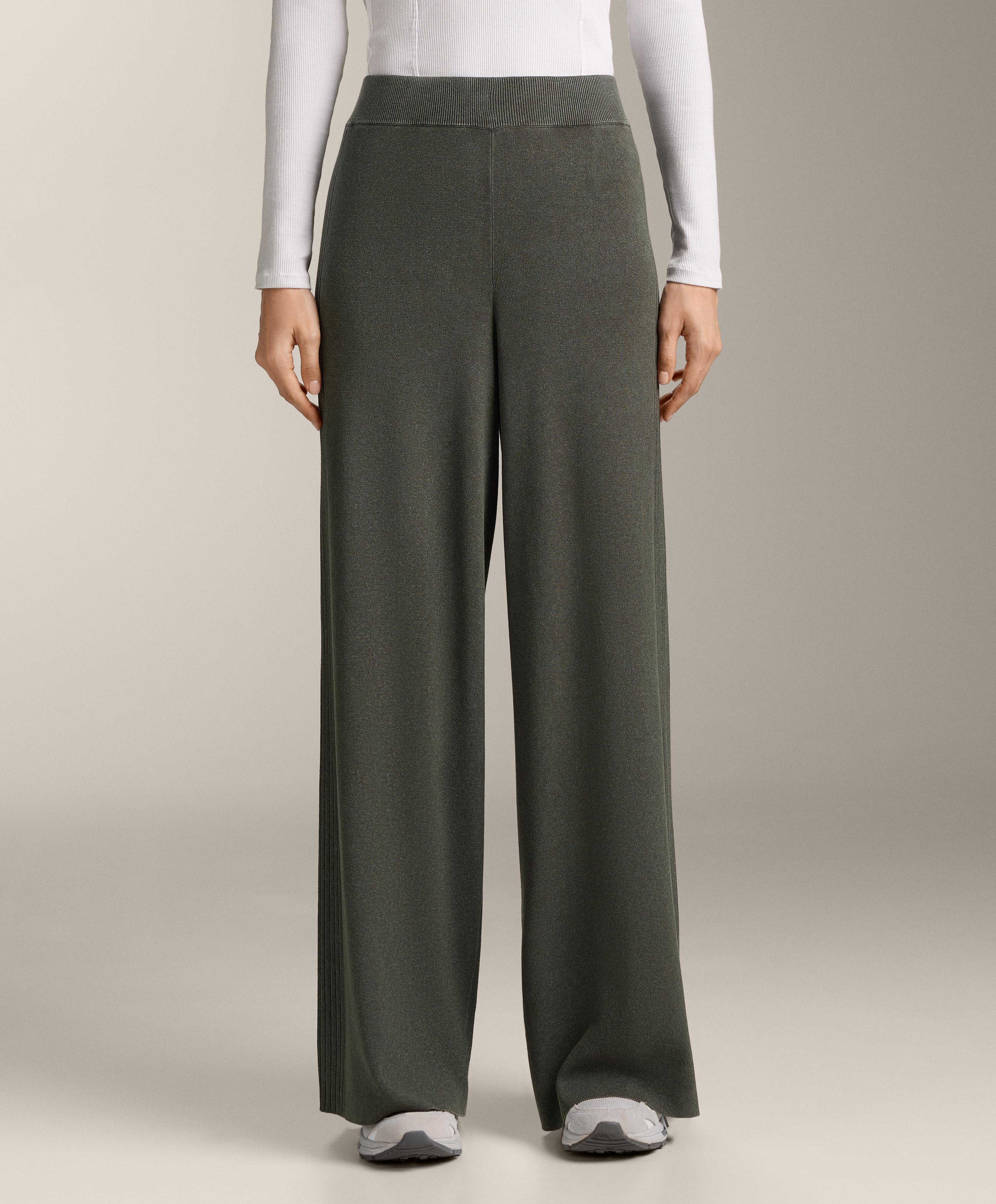 Rib knit straight-leg trousers