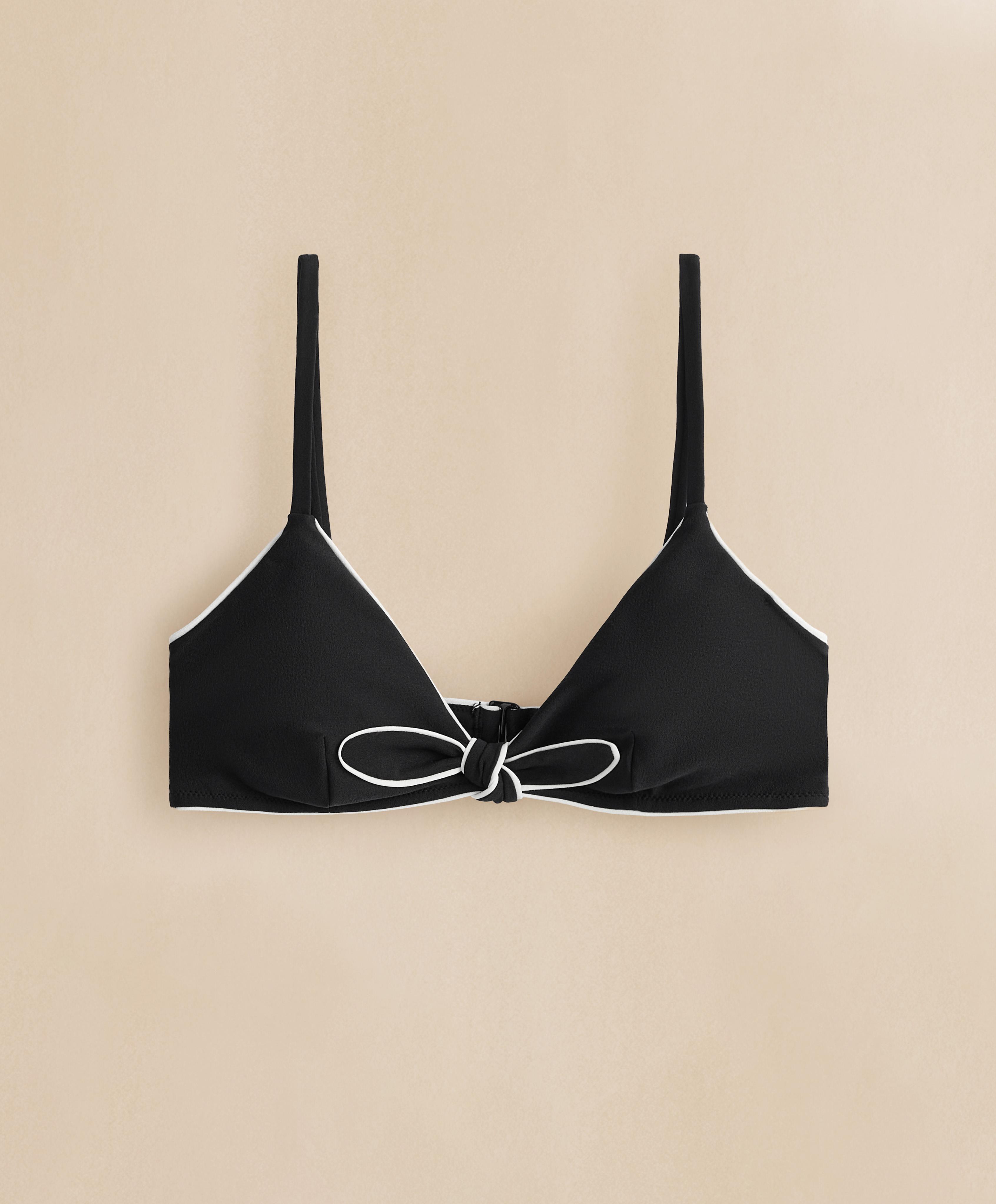 Piping triangle bikini top with ties