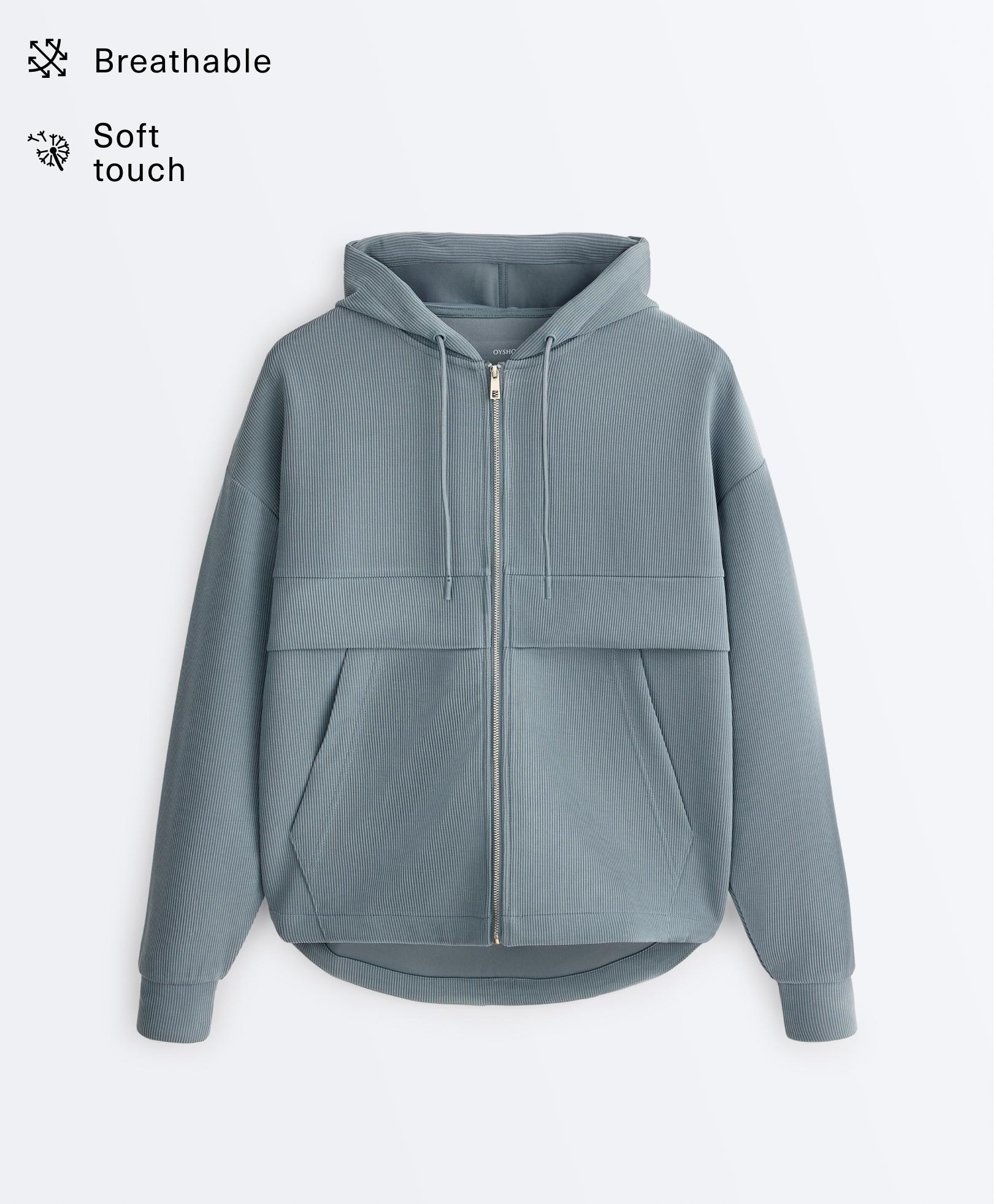 Soft-touch modal zip rib sweatshirt — DARK GREY-BLUE