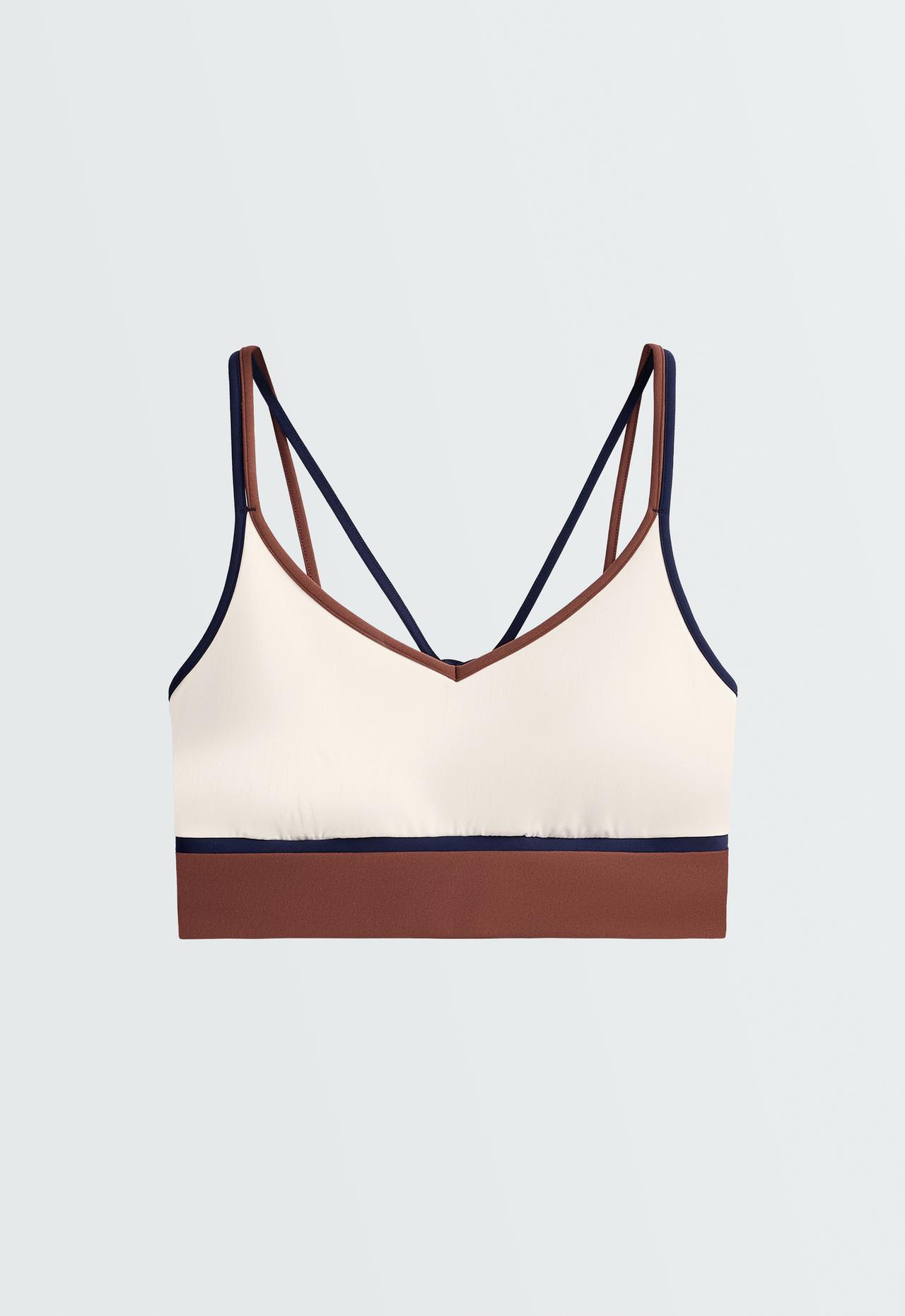 Contrast colour block medium-support Comfortlux sports bra — PALE ECRU