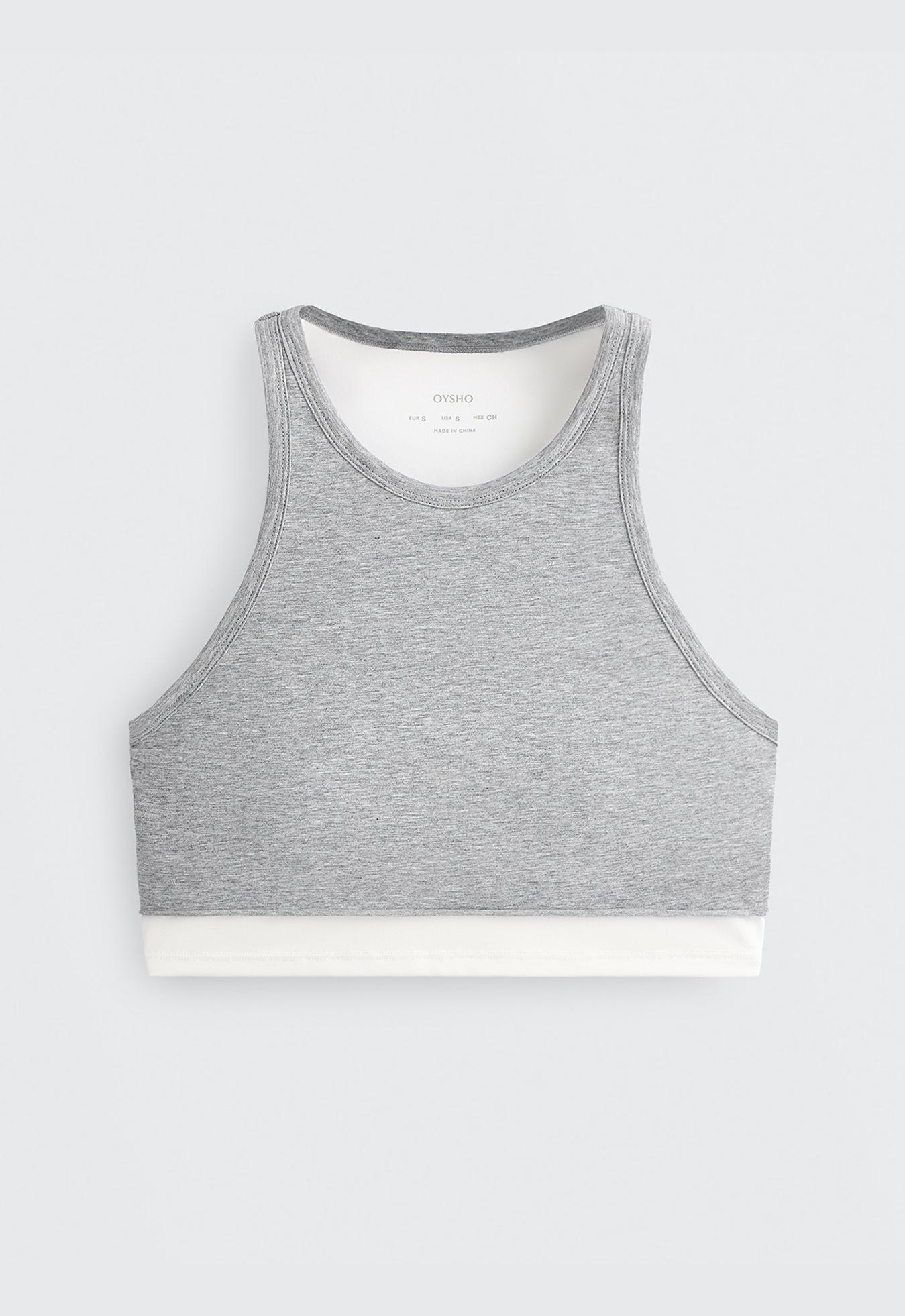Marl overlay halterneck tank top — GREY MELANGE