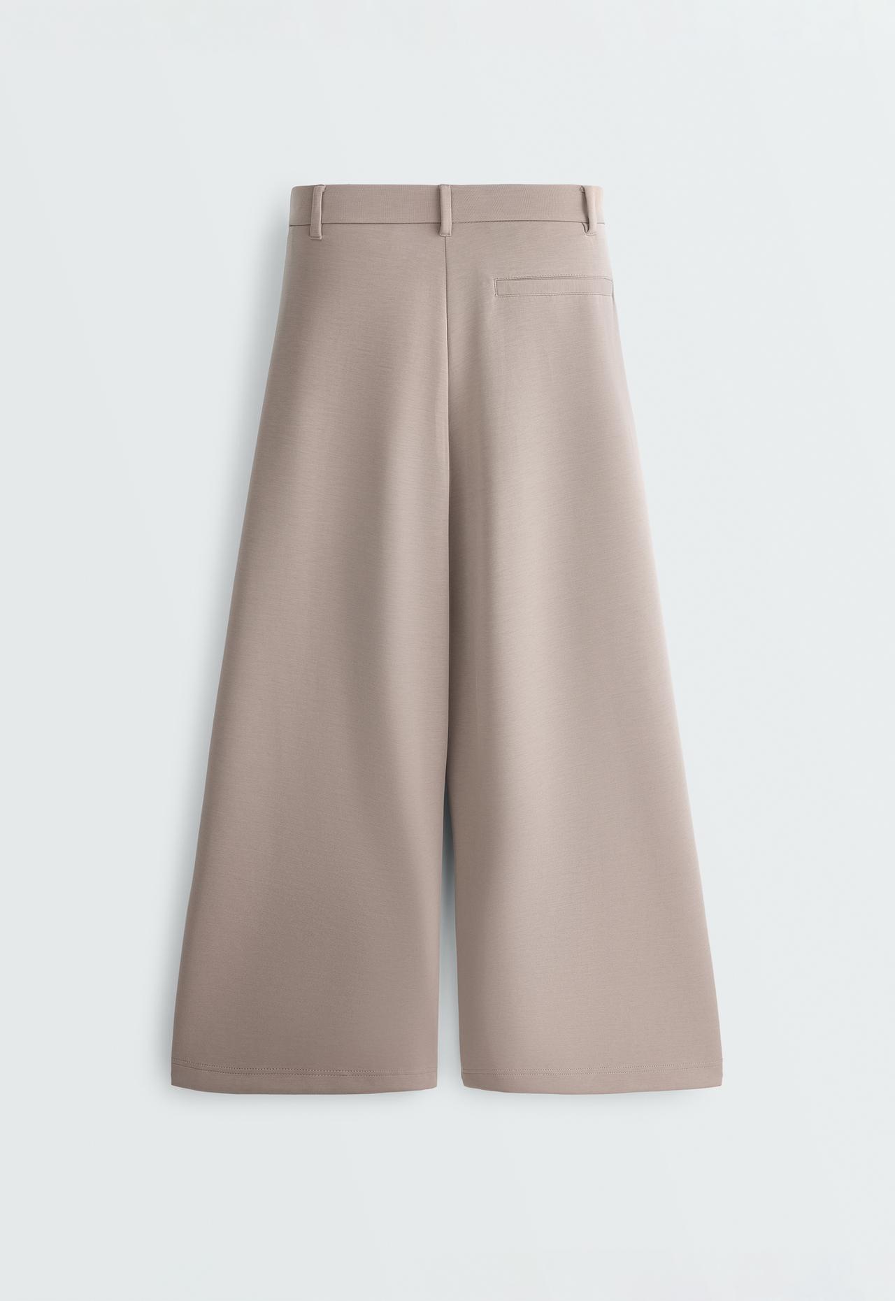 Soft-touch wide-leg crop trousers with modal and pleats — MID-MINK