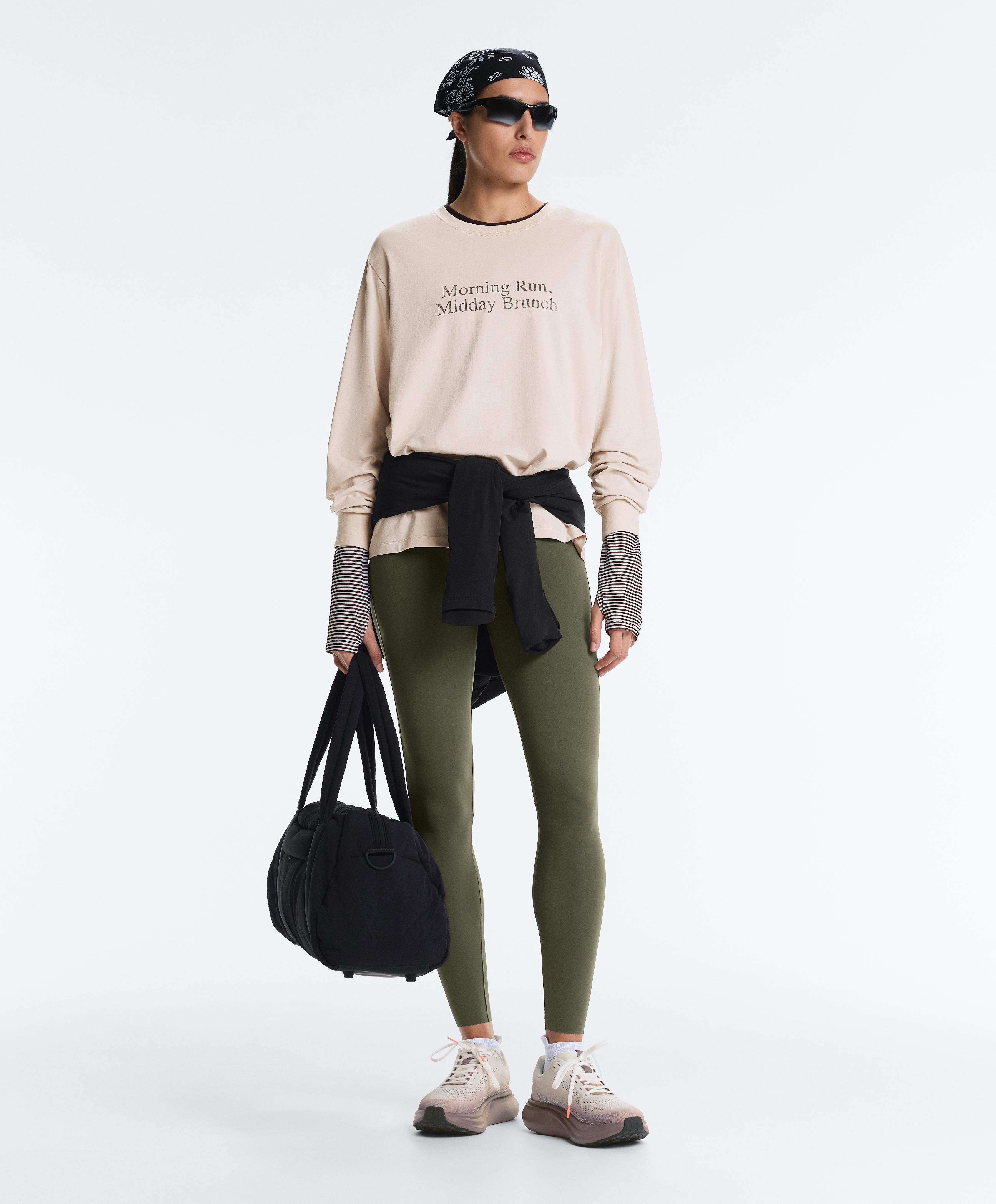 Oversize cotton blend long-sleeved T-shirt with slogan — SAND