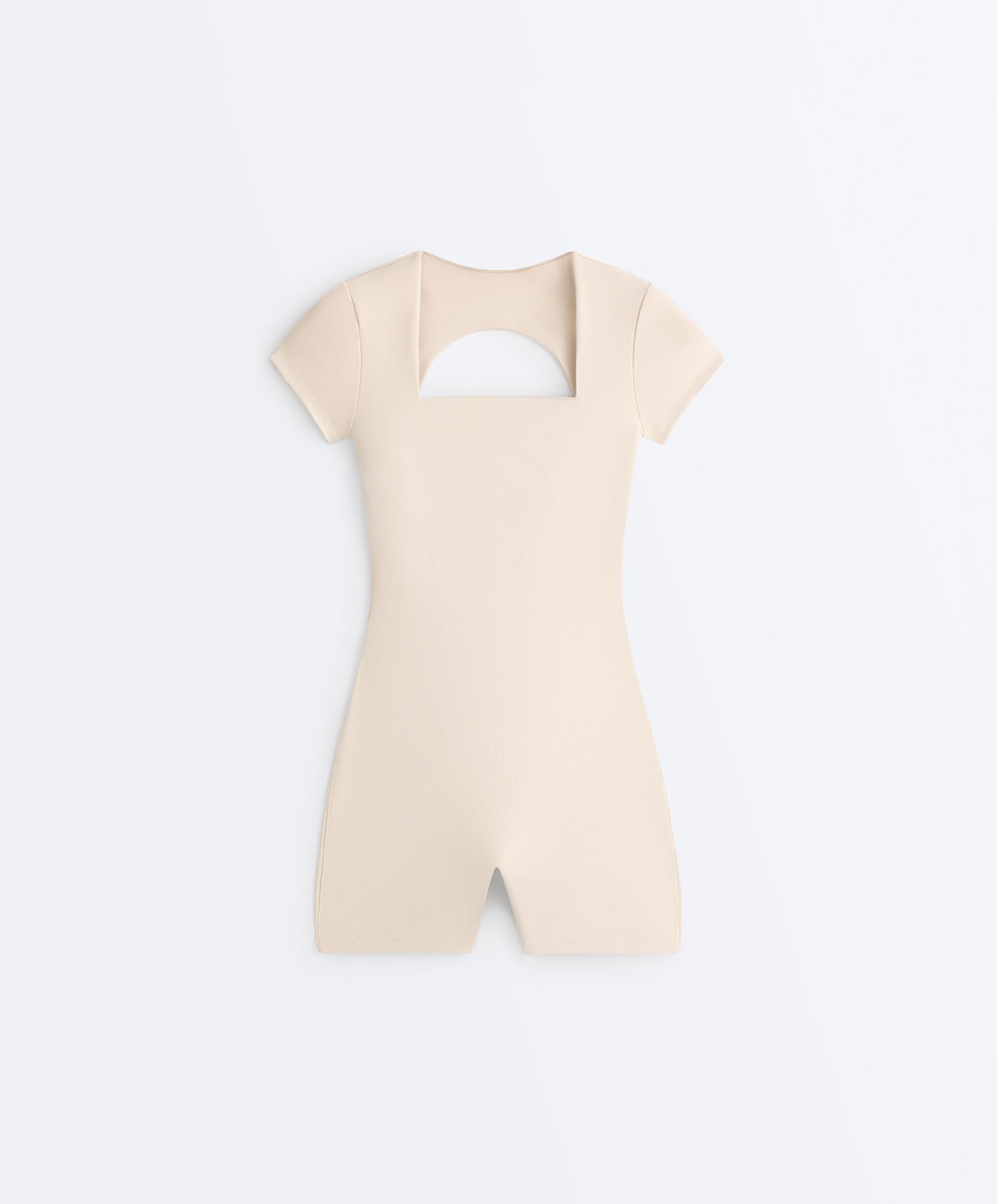 Evermove square neck short jumpsuit — PALE MINK