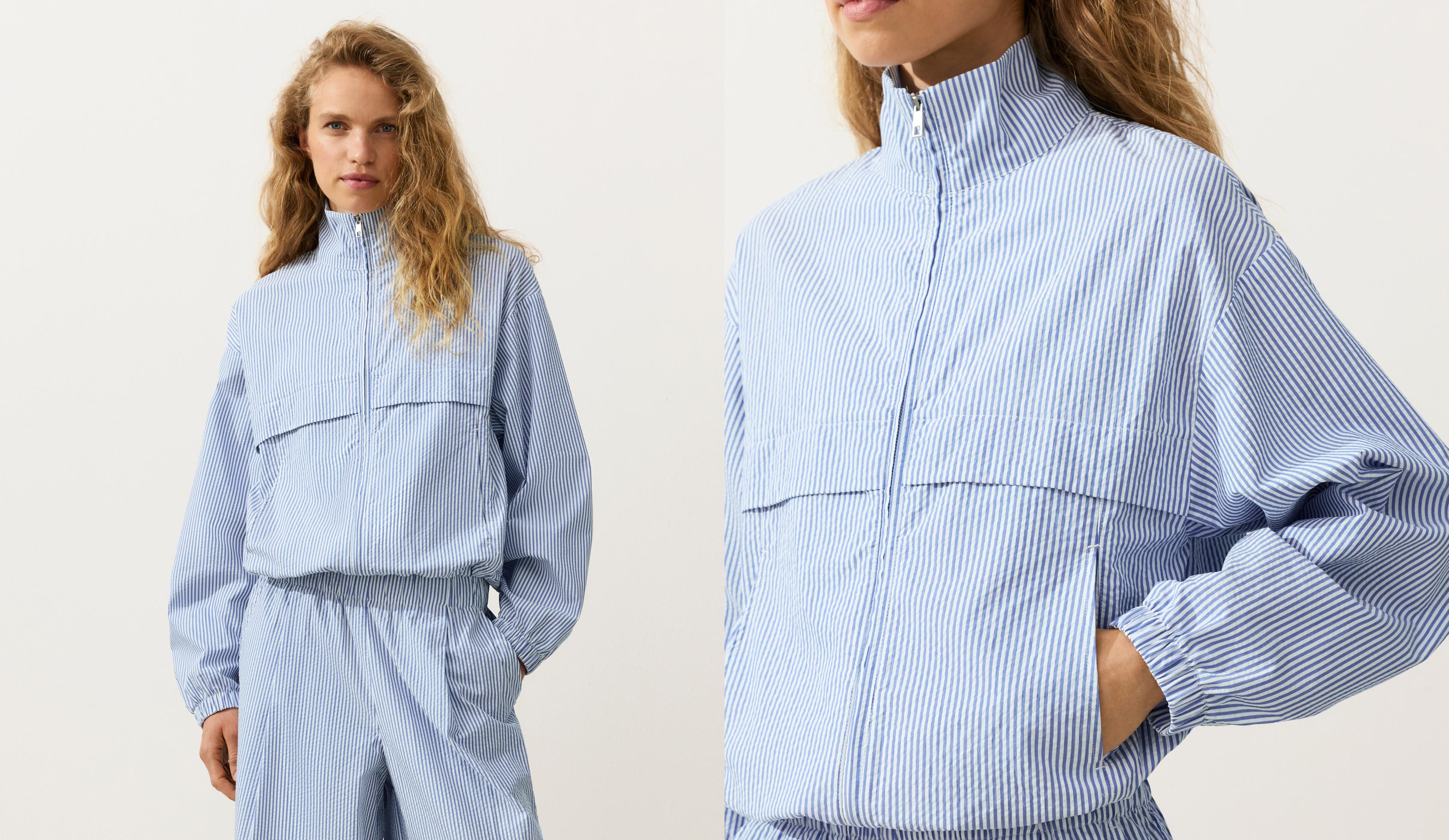 Cotton blend striped Track jacket — PALE BLUE