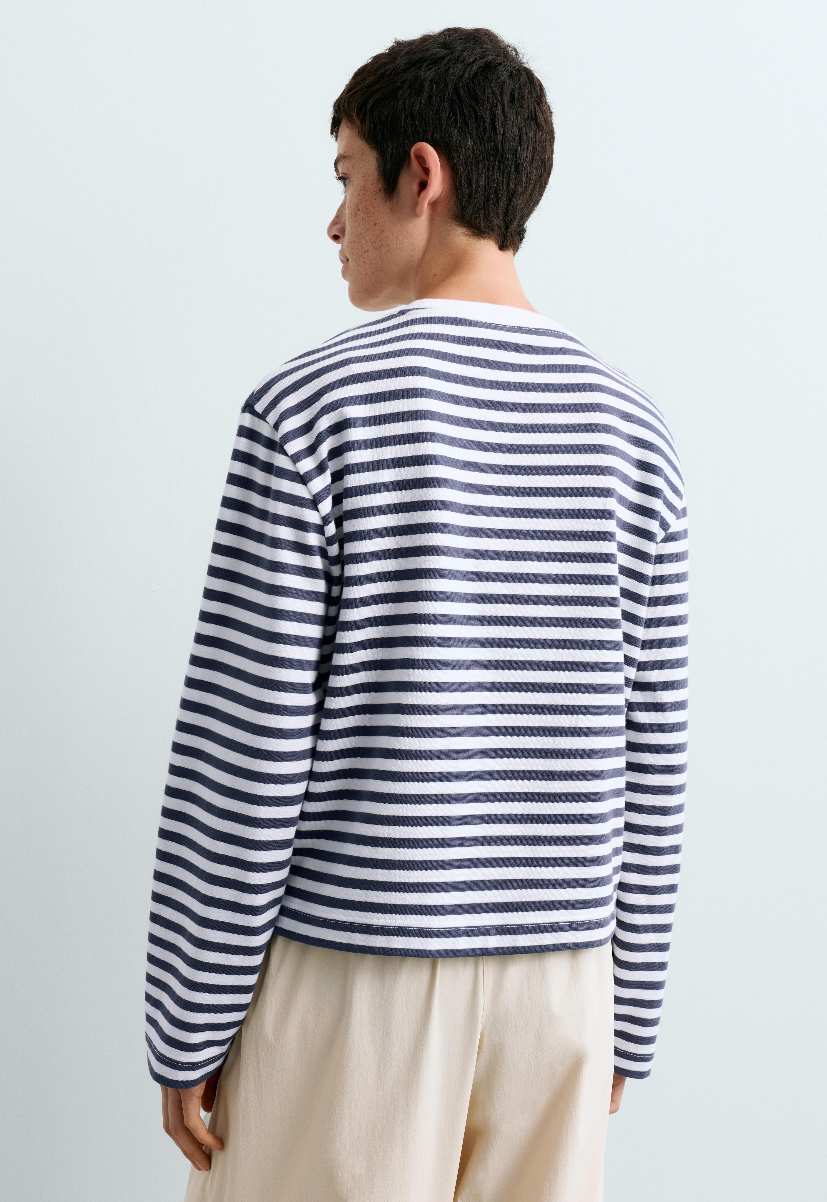 Striped 100% cotton boxy long-sleeved T-shirt — STORM