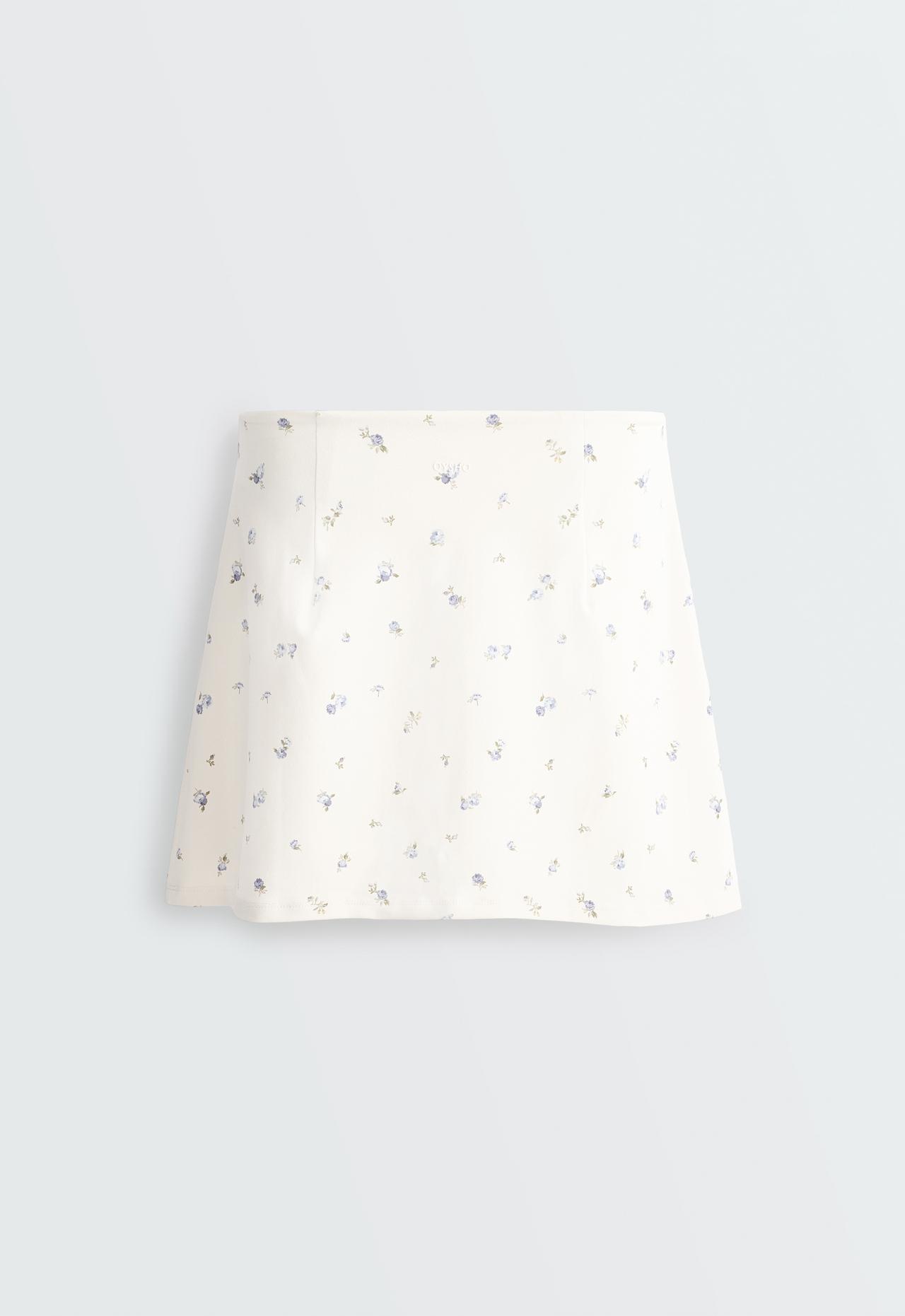Evermove high rise floral print short skirt — PALE ECRU