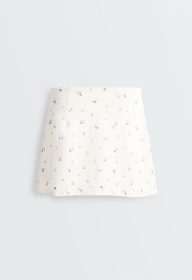 Evermove high rise floral print short skirt — PALE ECRU 11