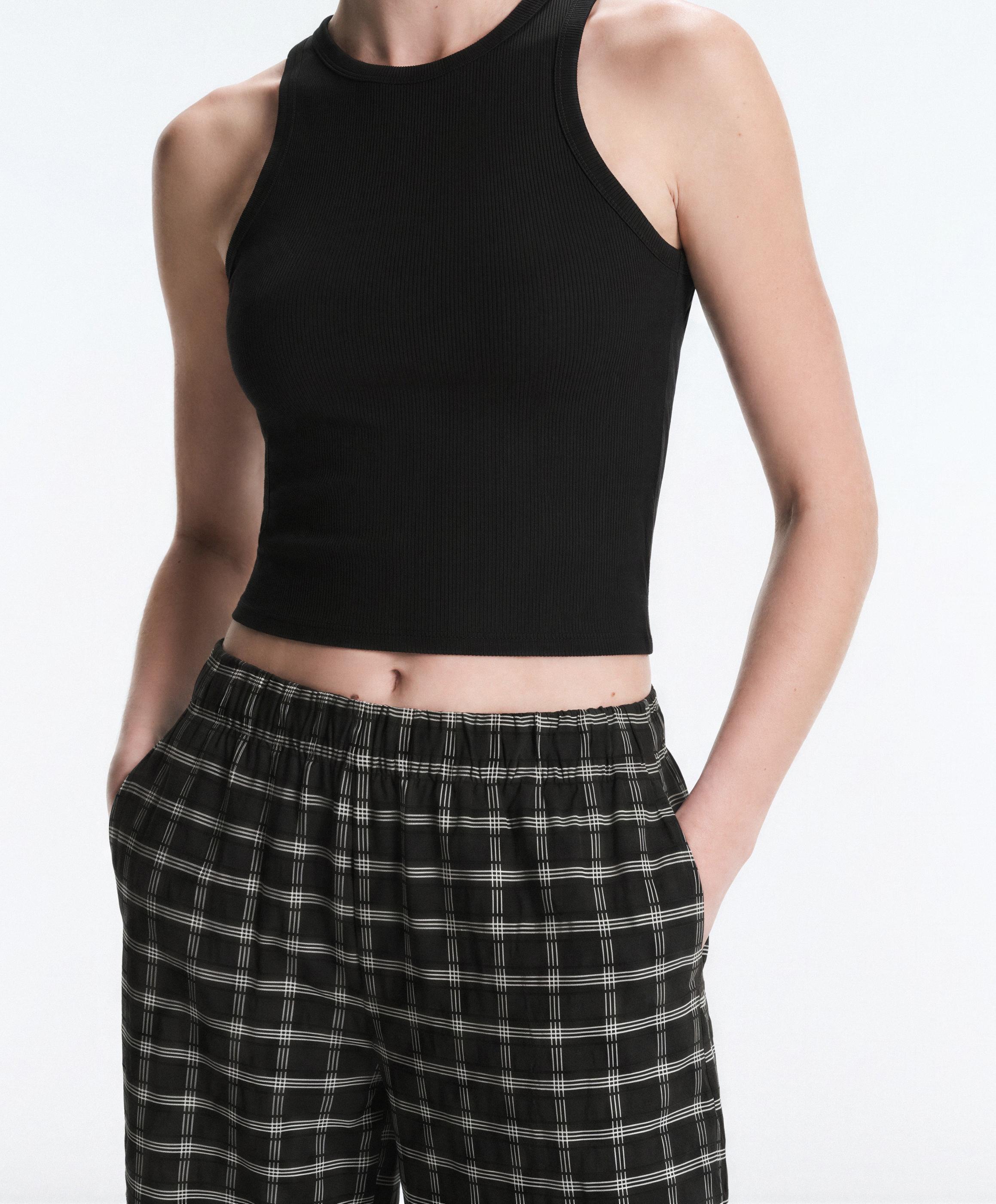 Check cotton bloomer trousers — BLACK