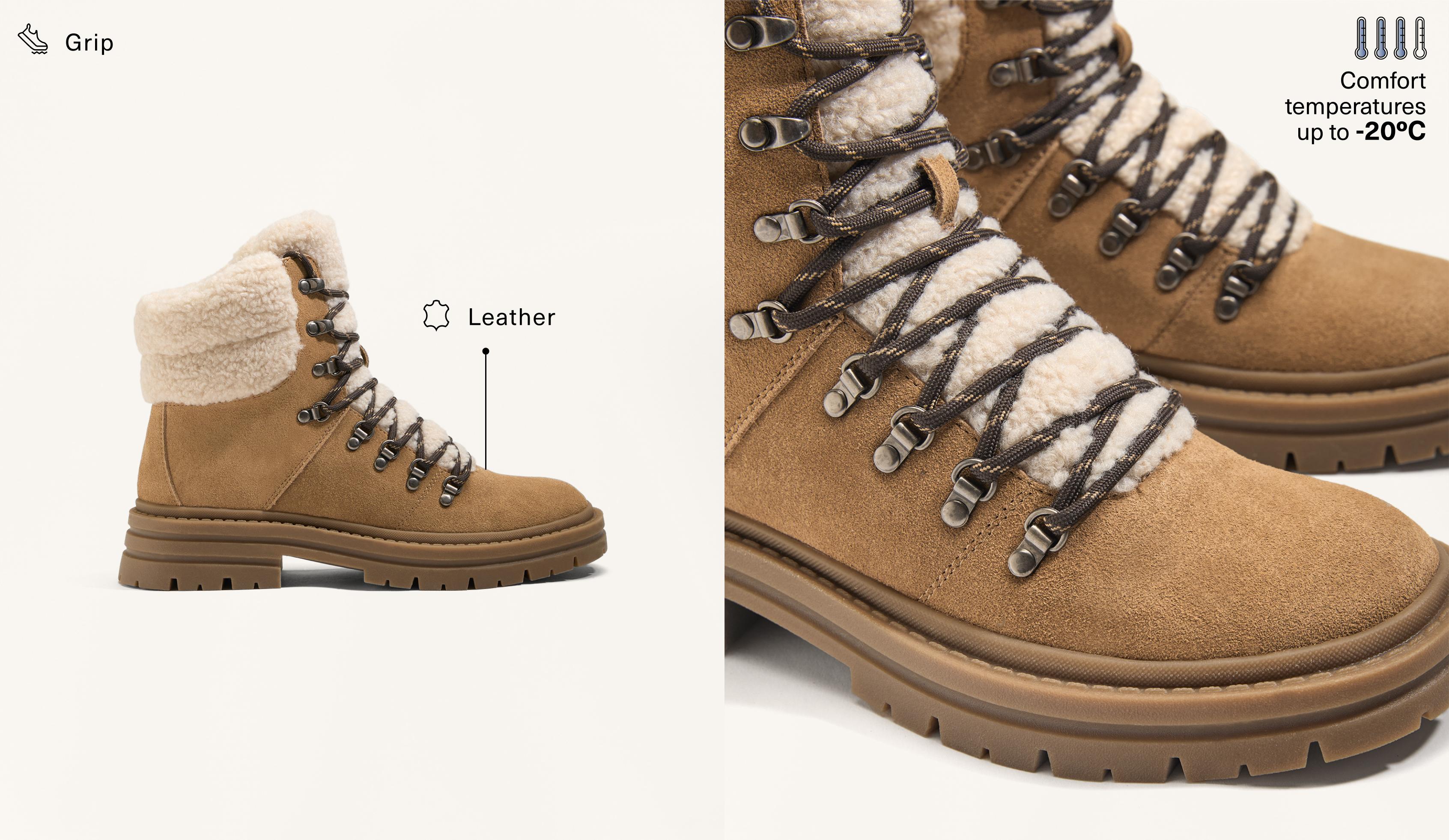 Split-leather lace-up ankle boots