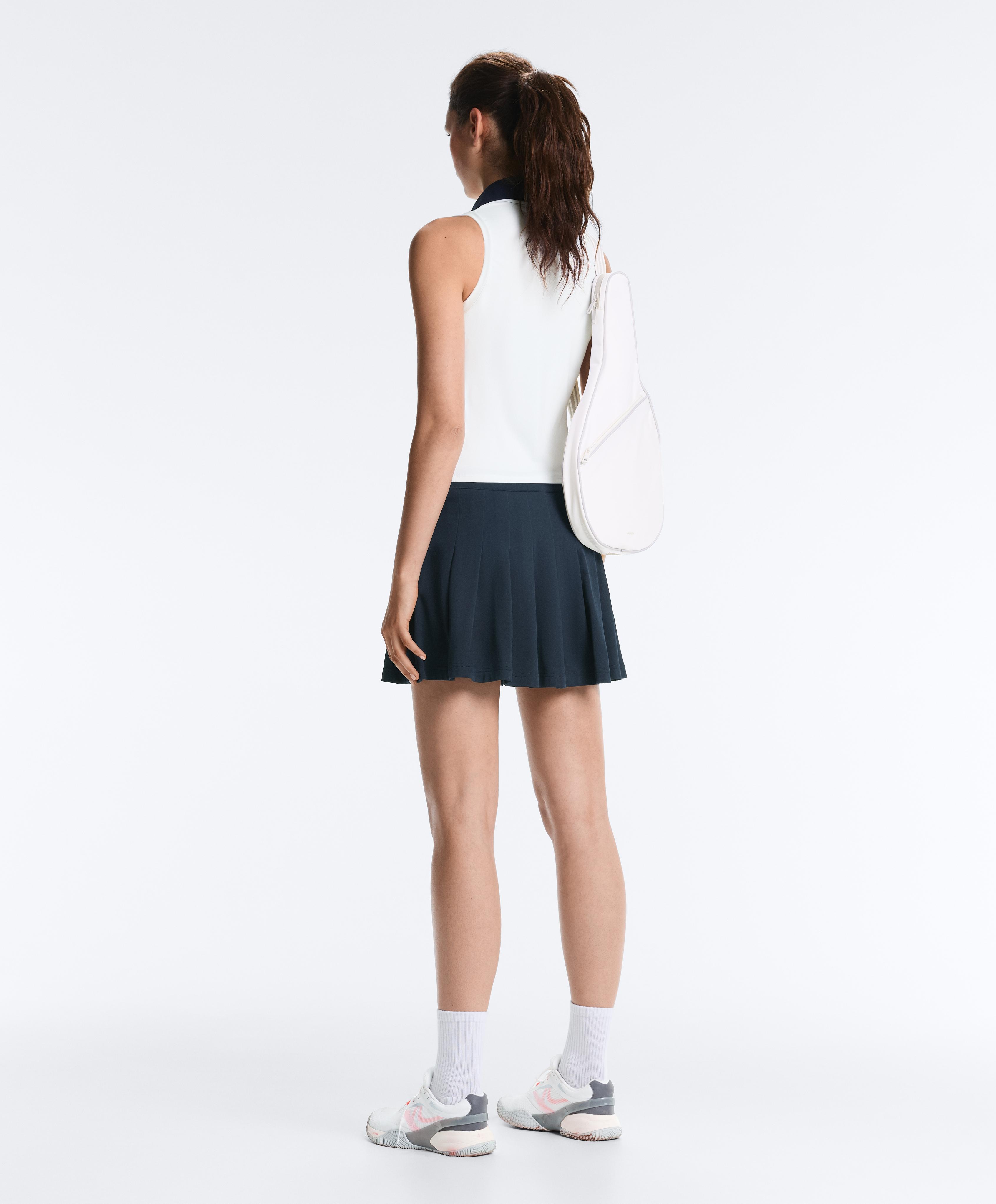 Cotton piqué pleated mini skirt — NAVY BLUE