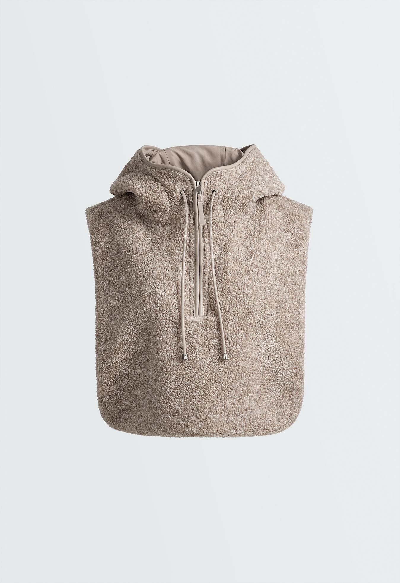 Faux-shearling hooded gilet — MINK MELANGE