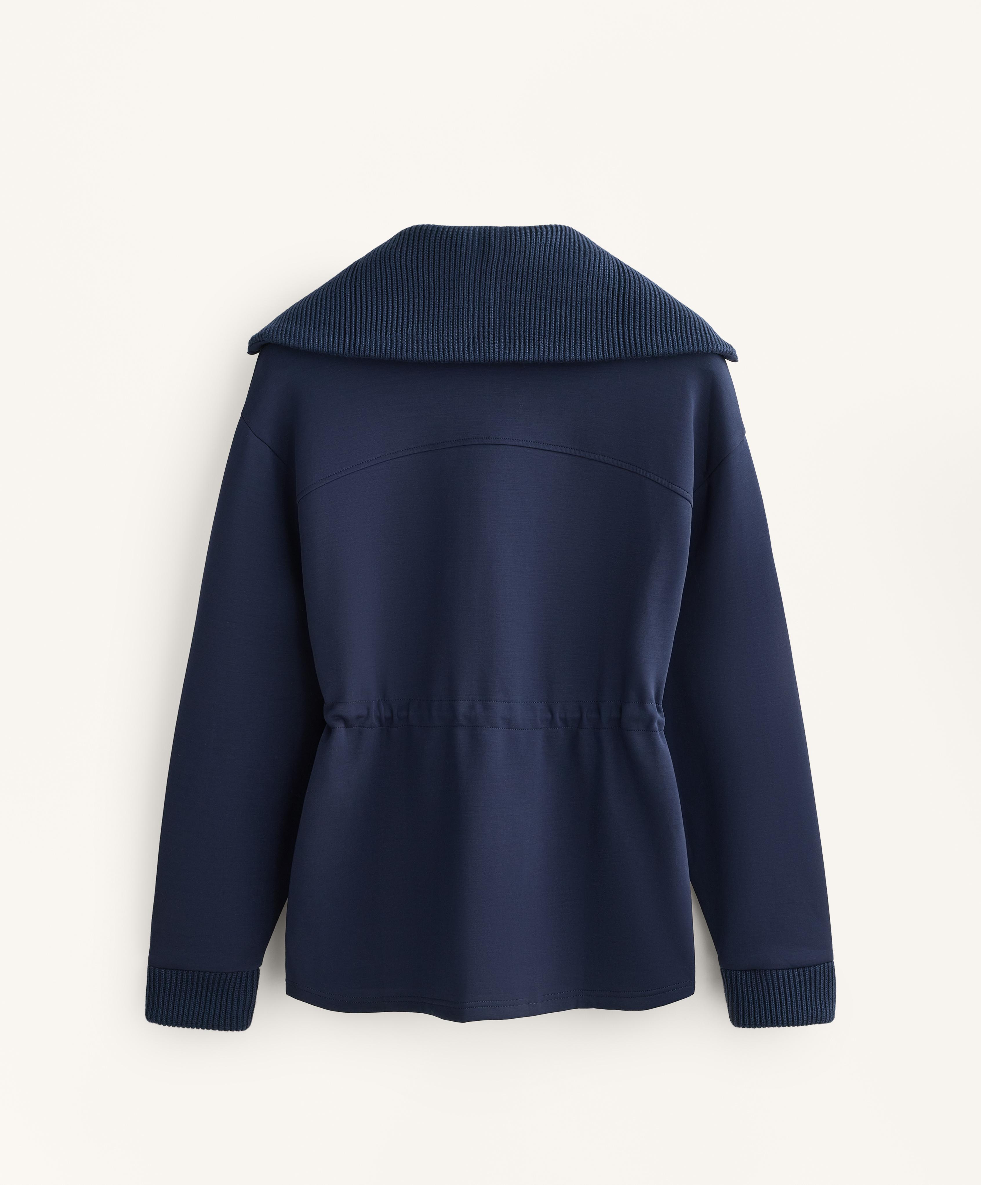 Adjustable waist knit collar jacket with brushed modal — NAVY BLUE