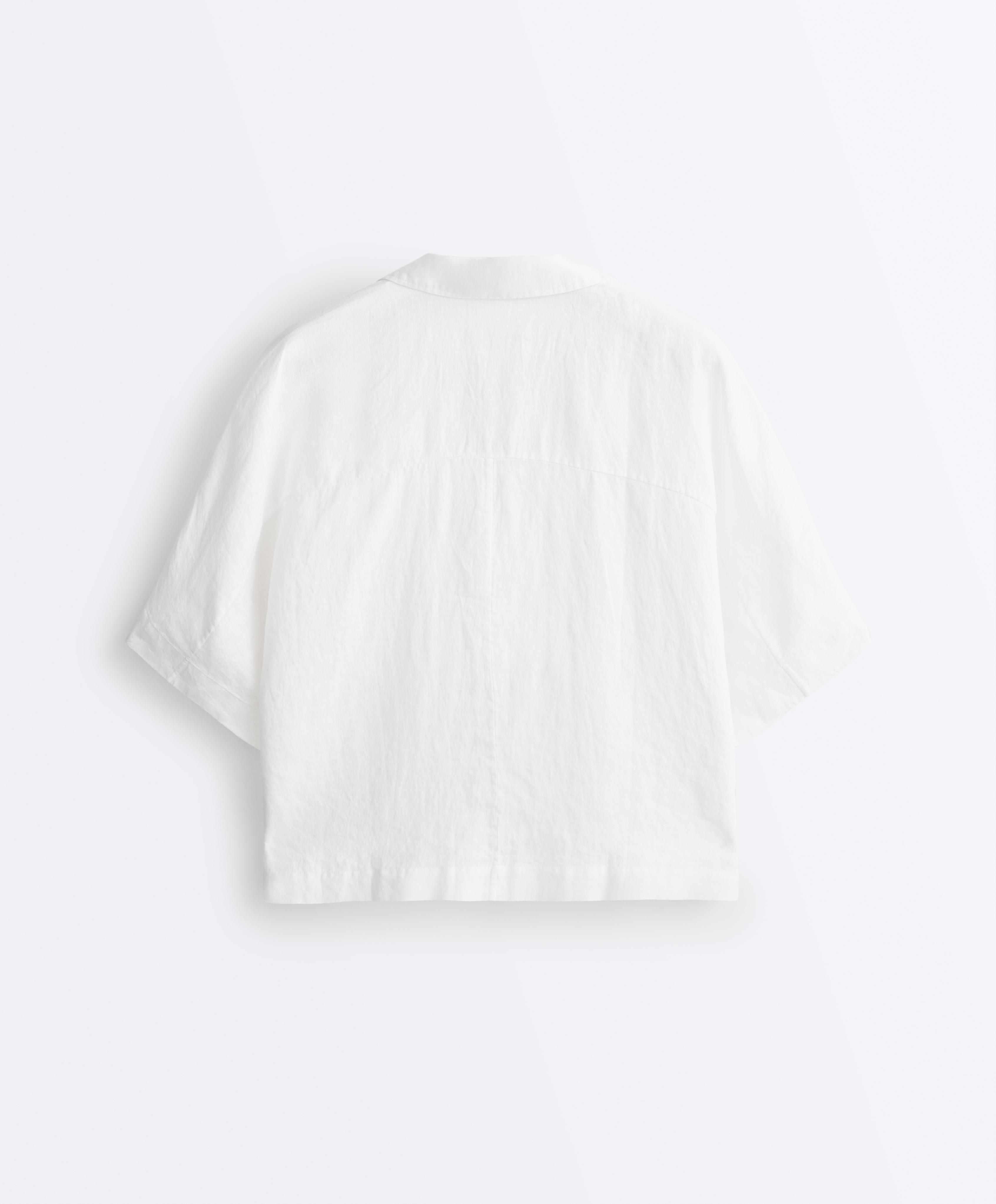 Oversize 100% linen polo shirt — WHITE