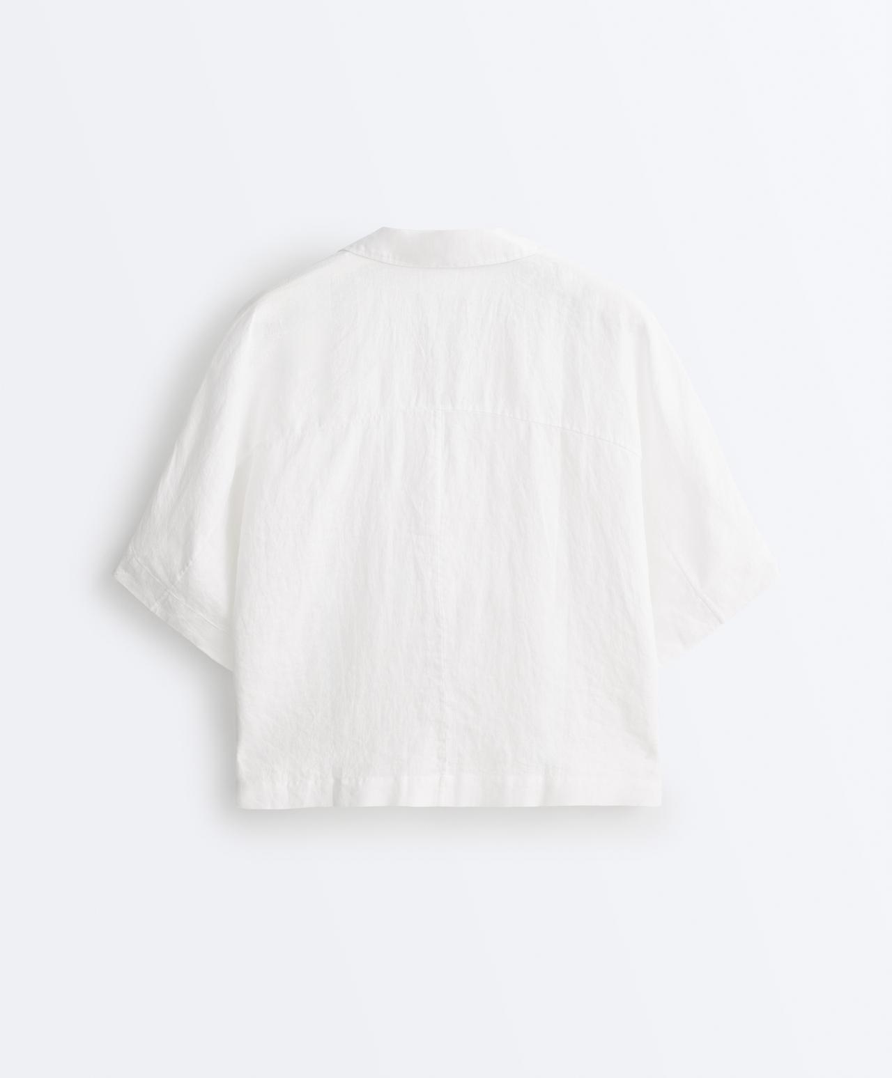Oversize 100% linen polo shirt — WHITE 