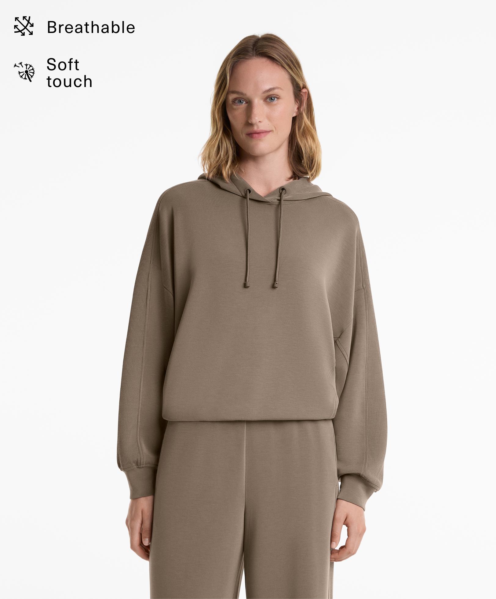 Sudadera boxy con capucha detalle rib con modal tacto suave