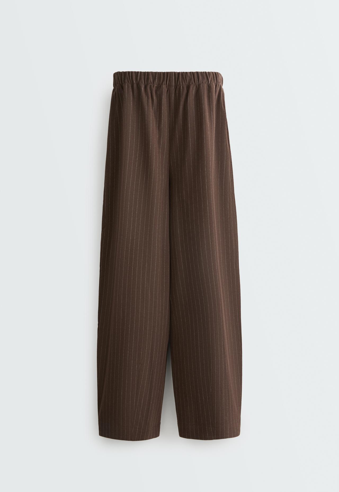 15% wool pinstripe balloon trousers — DARK BROWN