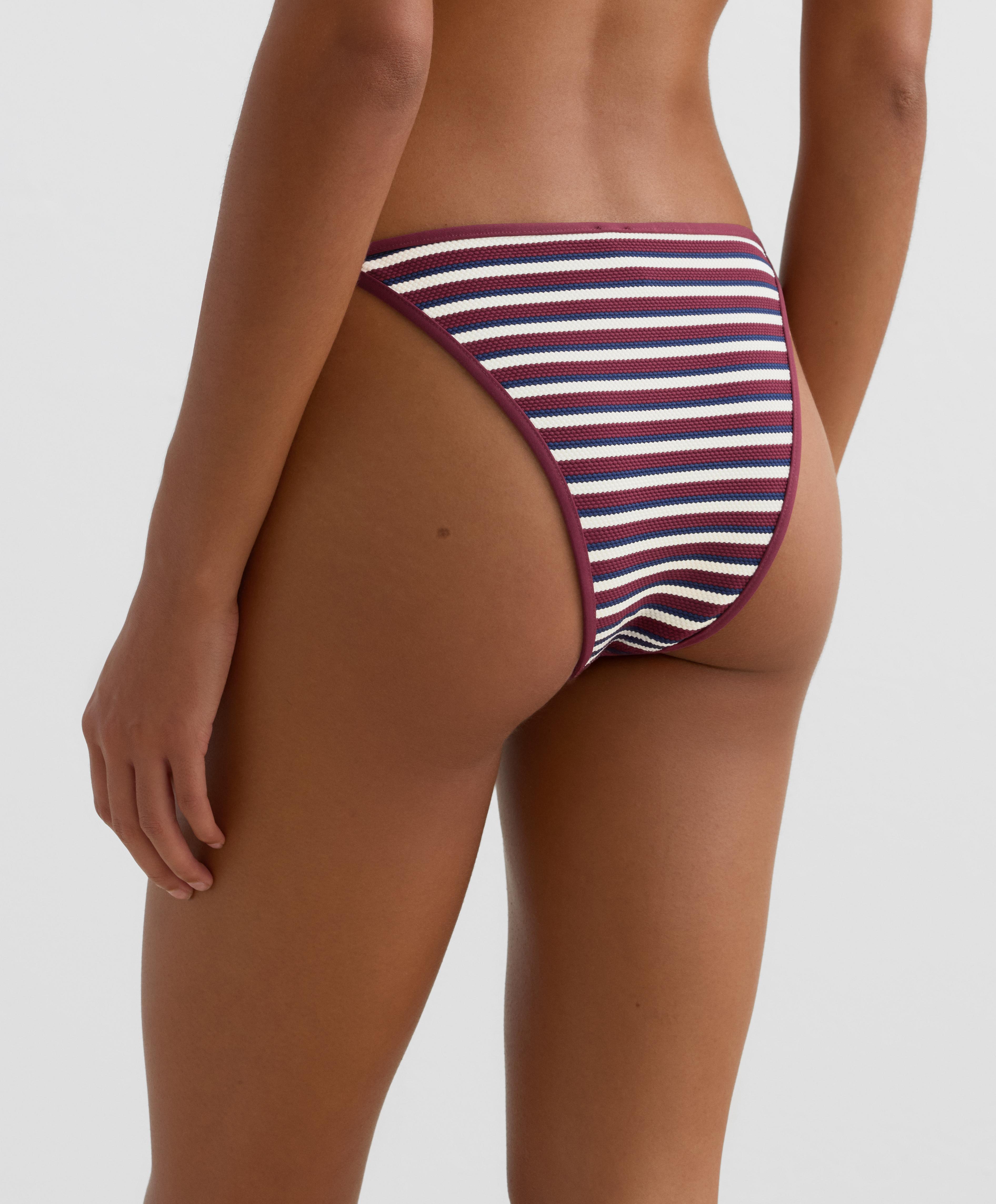 Textured stripe medium-coverage bikini briefs with ties — PALE PLUM