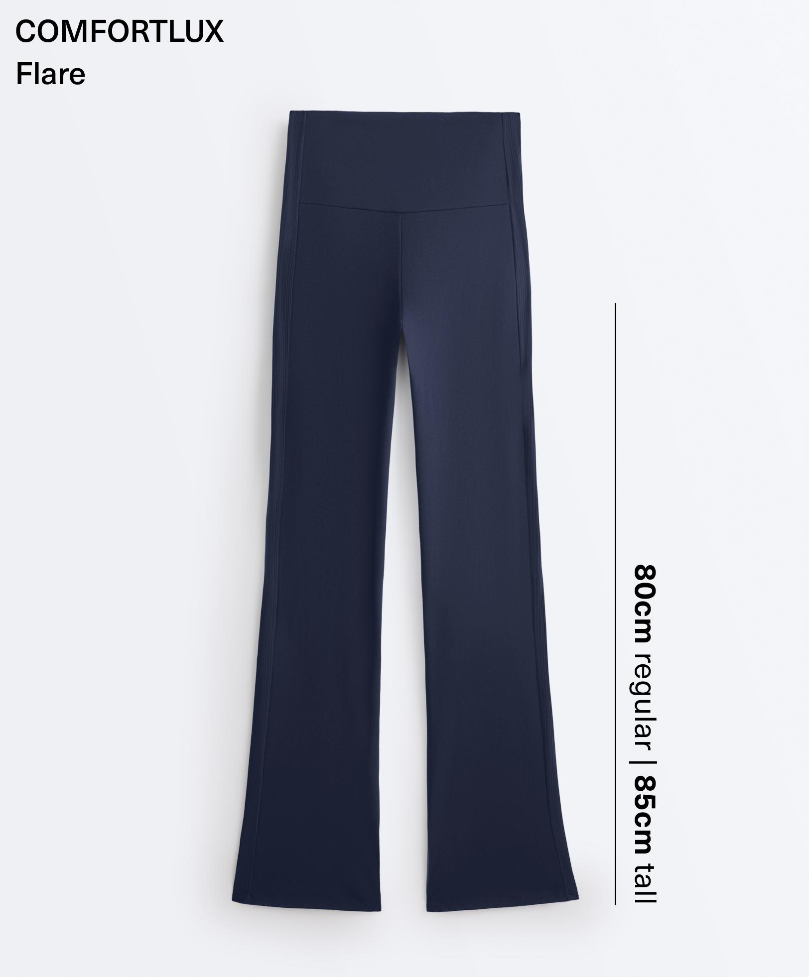 High-rise Comfortlux rib flare trousers — NAVY BLUE
