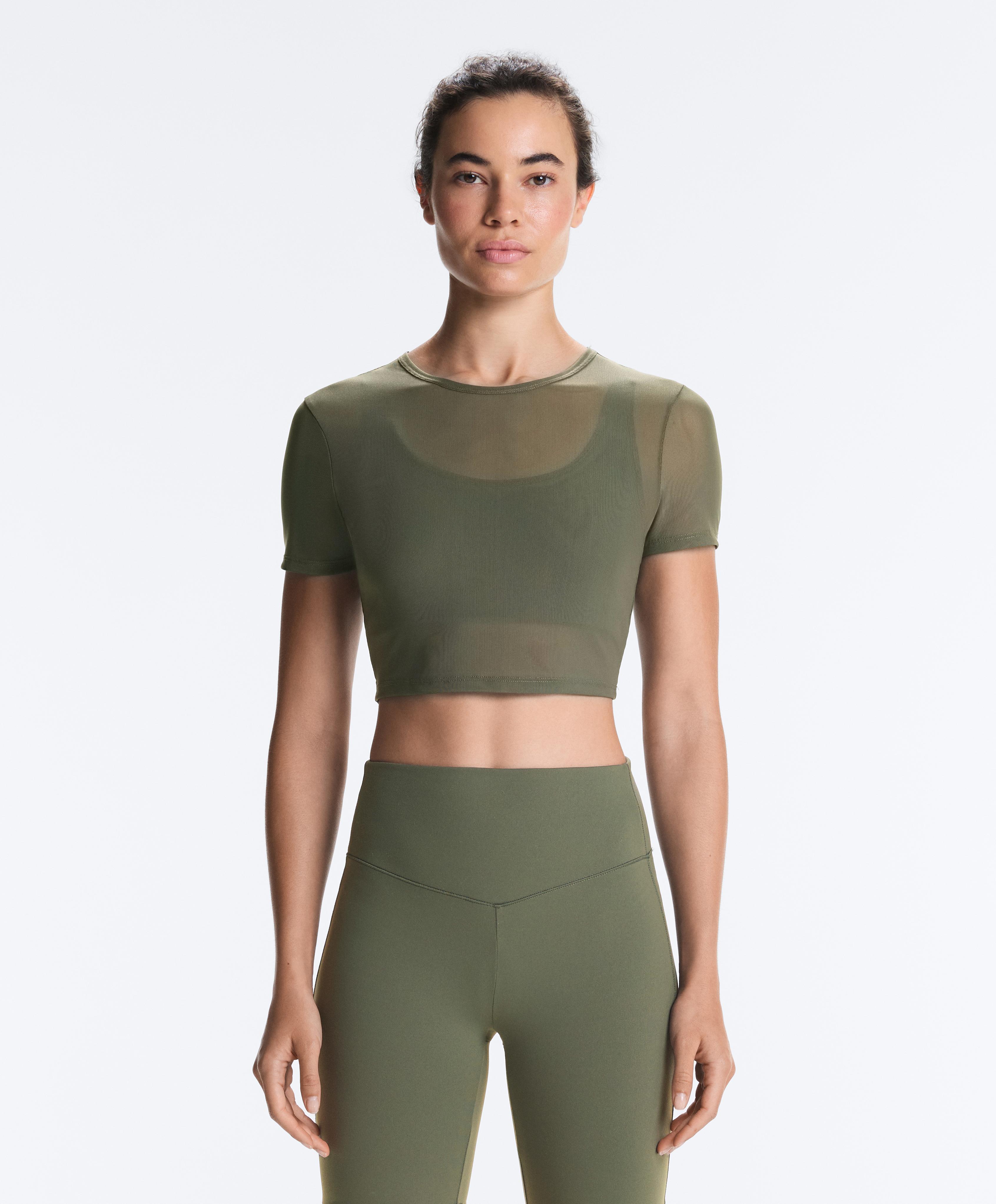 Evermove short-sleeved overlay tank top — KHAKI