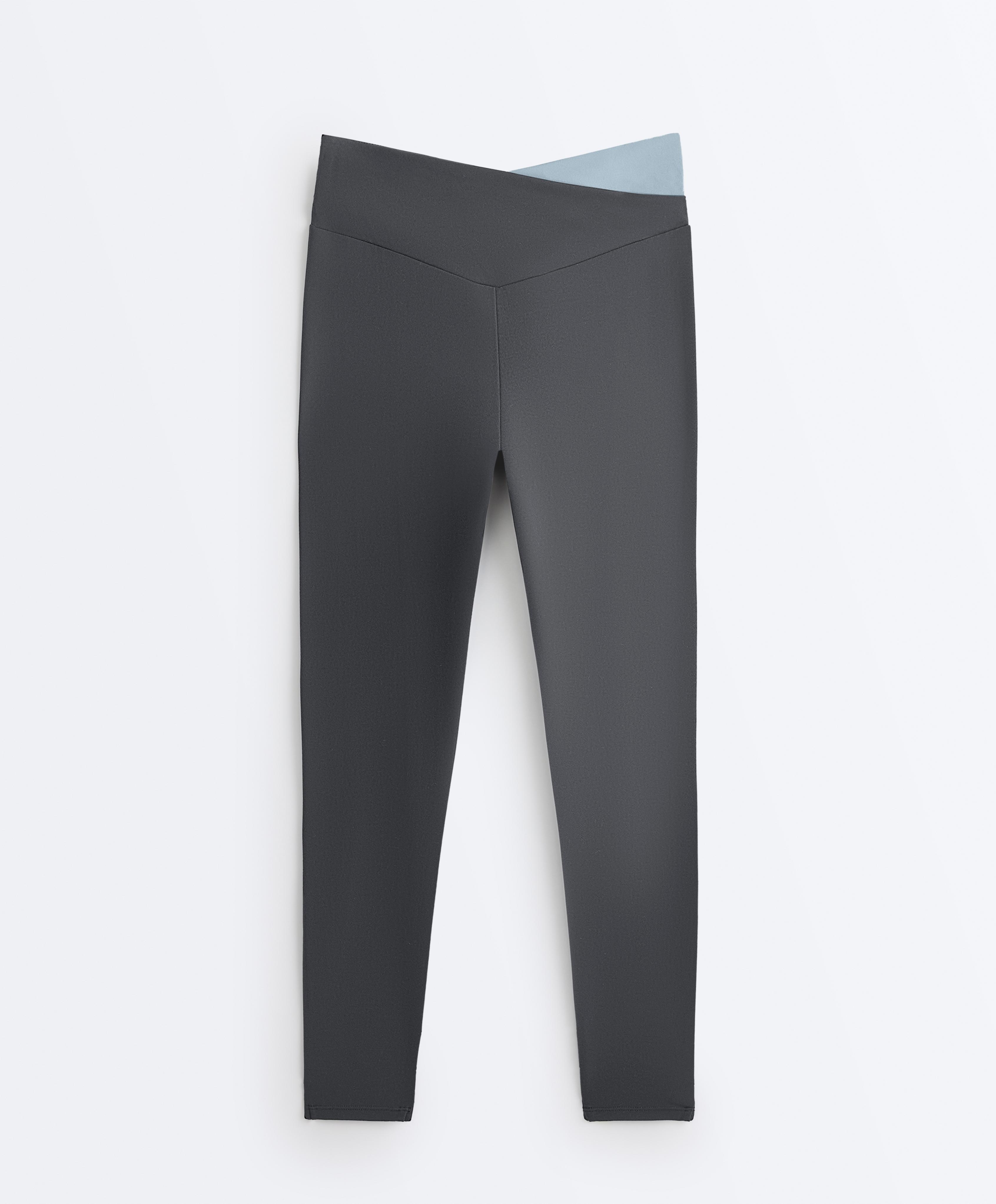 Comfortlux V-waist contrast ankle-length leggings — ASPHALT