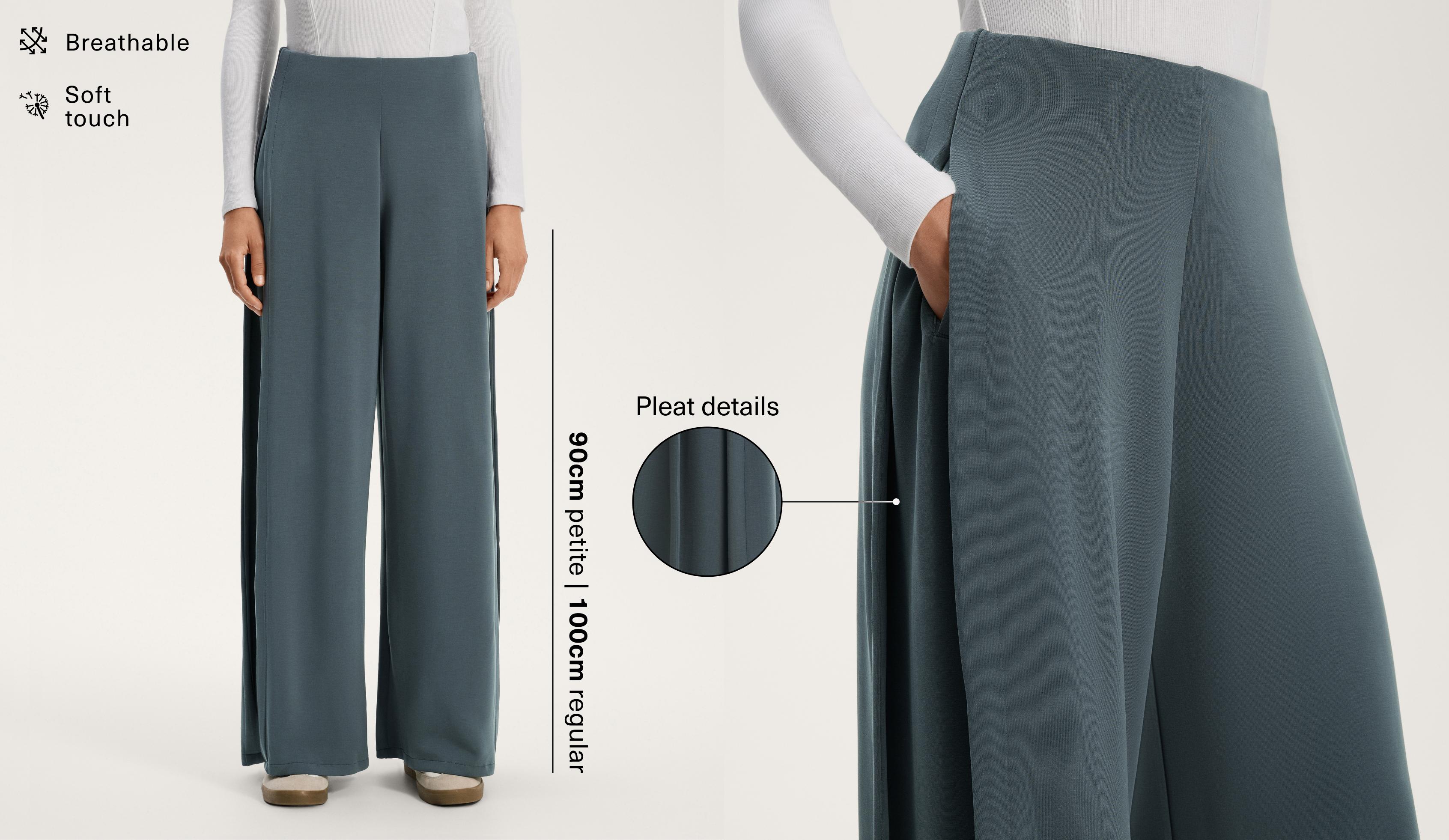 Soft touch wide-leg trousers with modal and side pleat