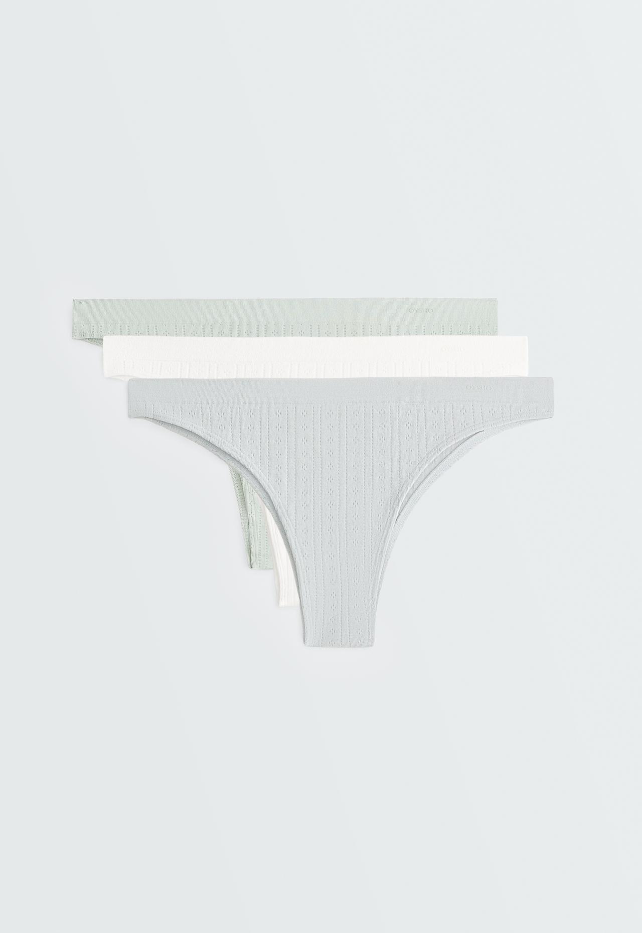 3 seamless soft-touch openwork Brazilian briefs — AQUAMARINE