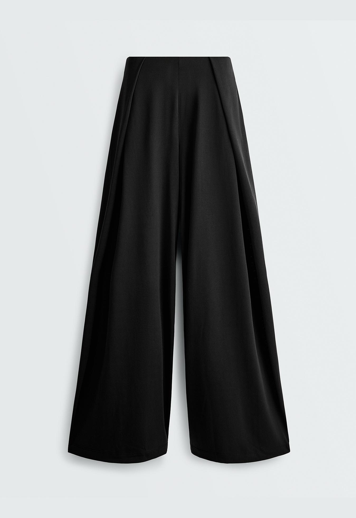 Modal blend straight-leg trousers with side pleat — BLACK