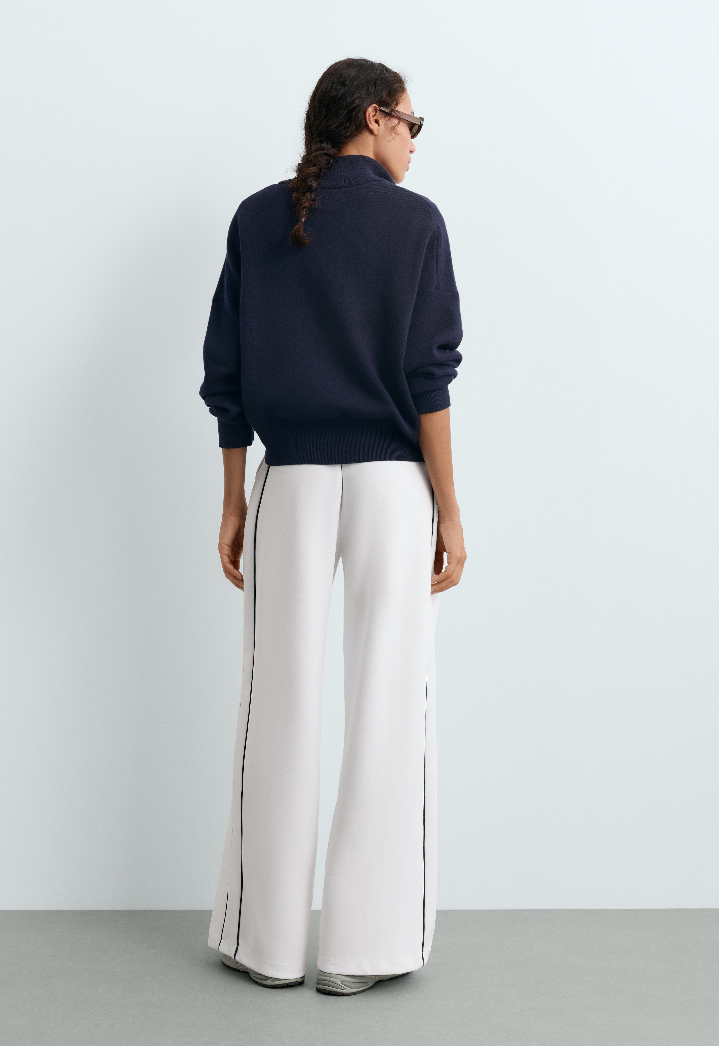 Cotton piqué straight-leg trousers with piping — WHITE 