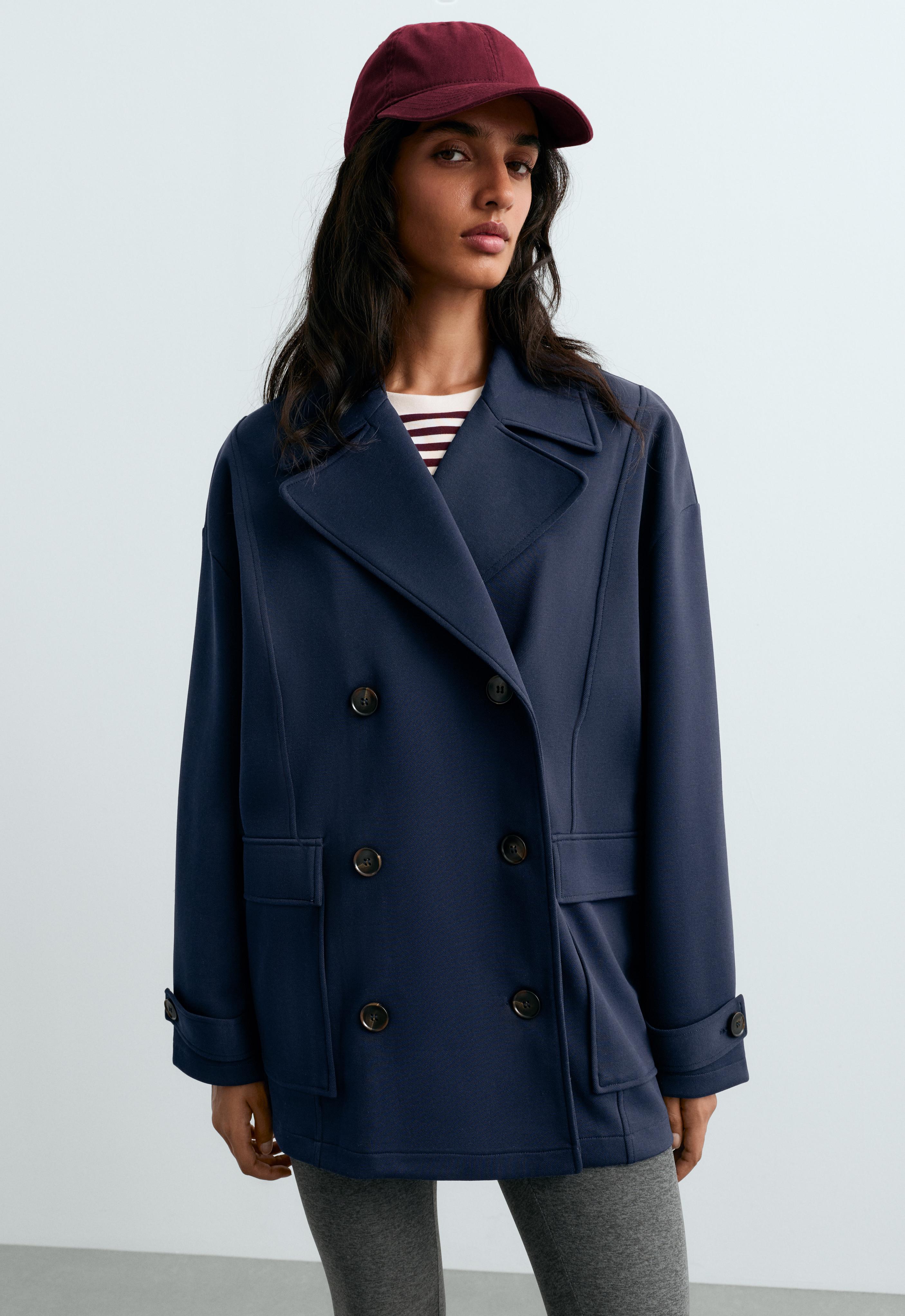 6-button long cotton piqué jacket