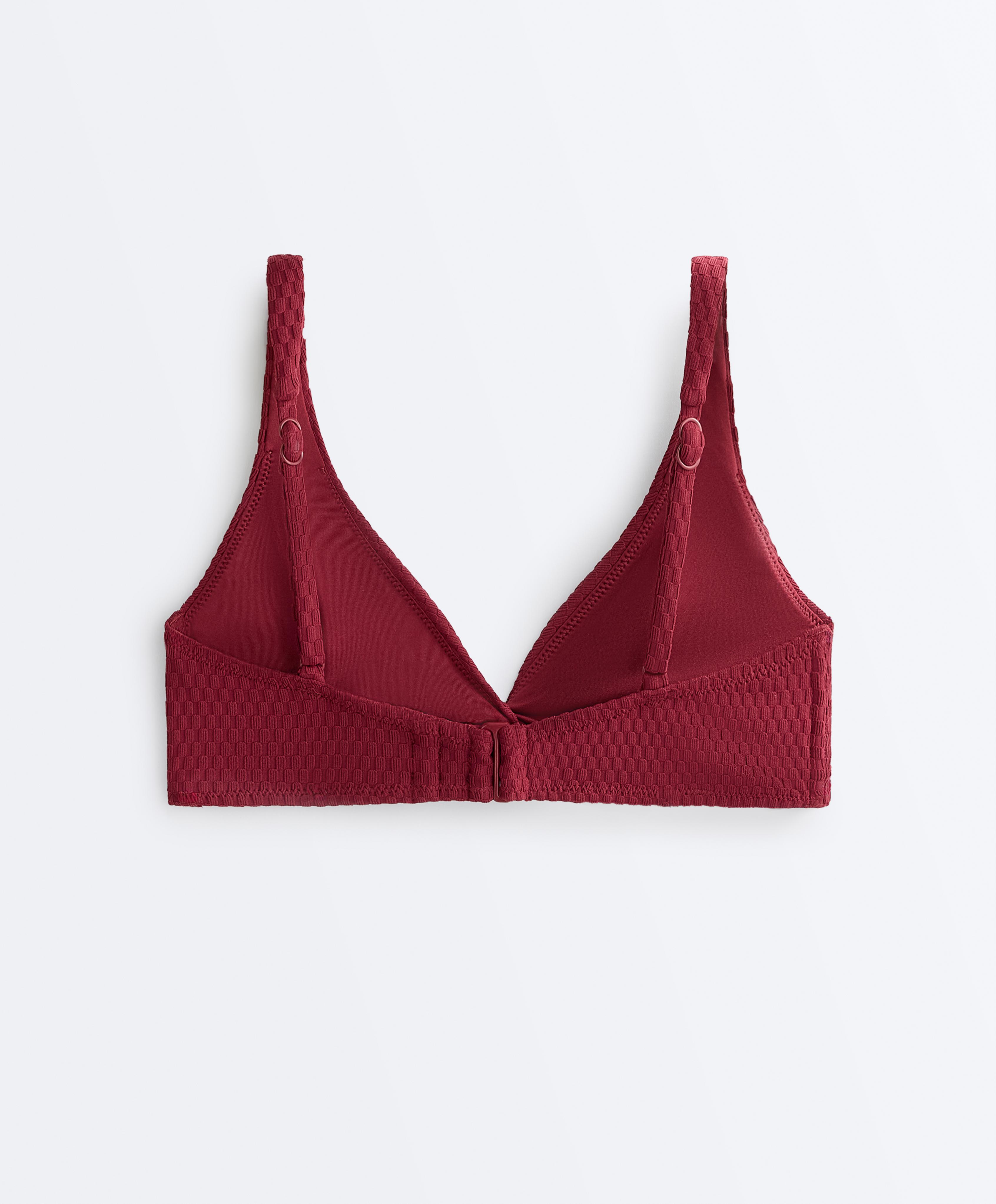 Mini check jacquard halter bikini top — PALE PLUM