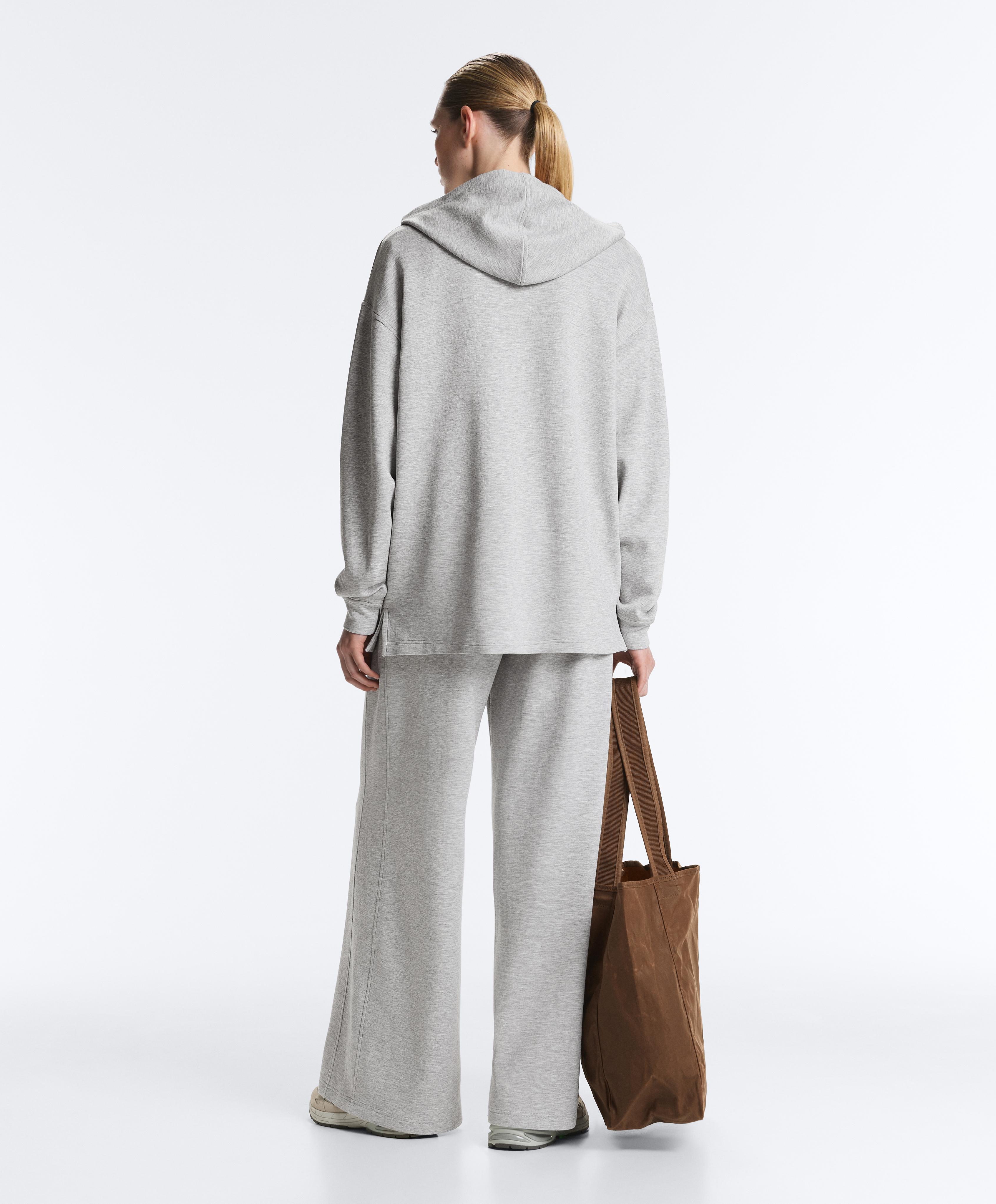 Long melange piqué hooded jacket — GREY MELANGE