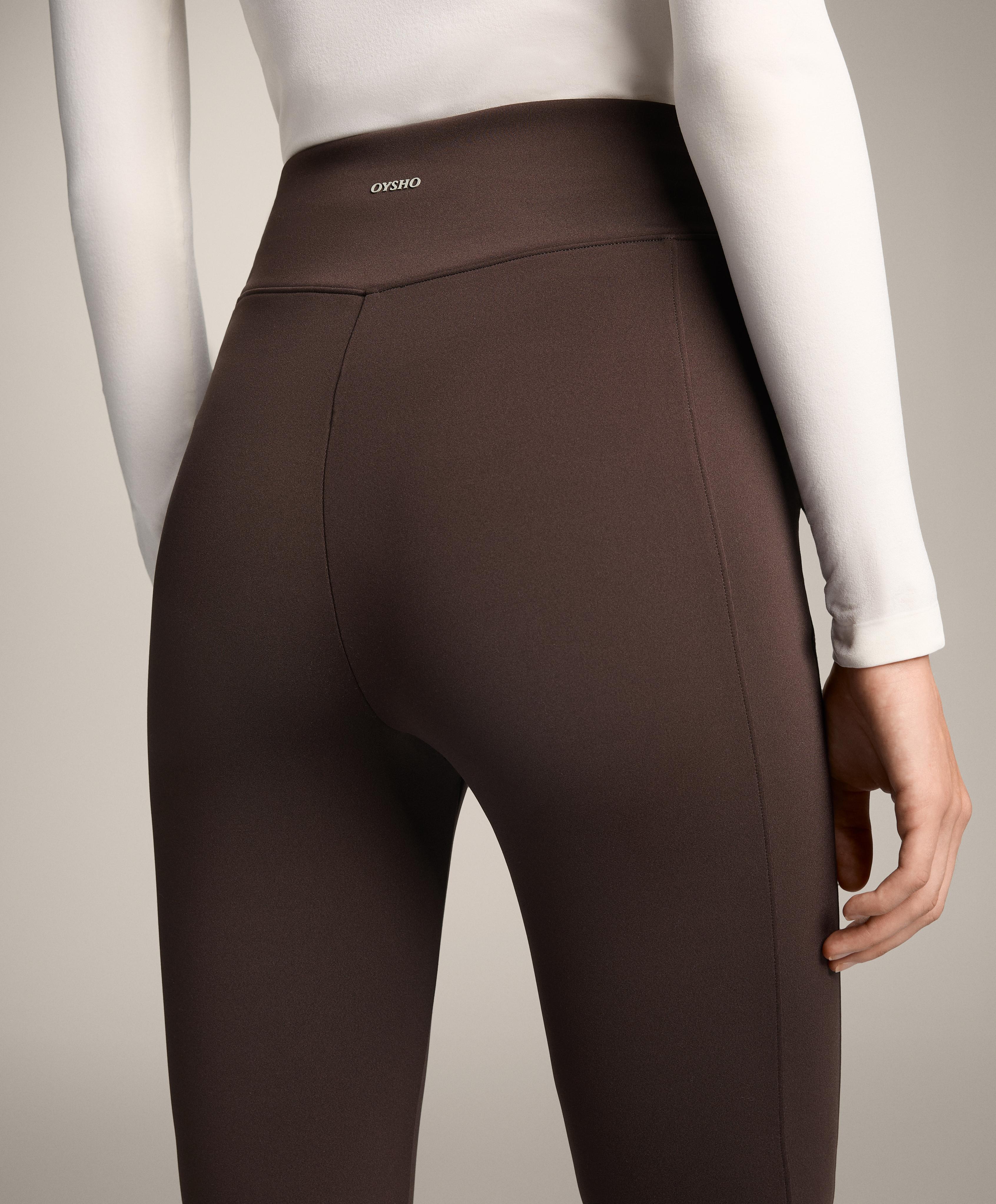 Warm high-rise ankle-length leggings with pockets 70 cm — DARK REDDISH‑BROWN