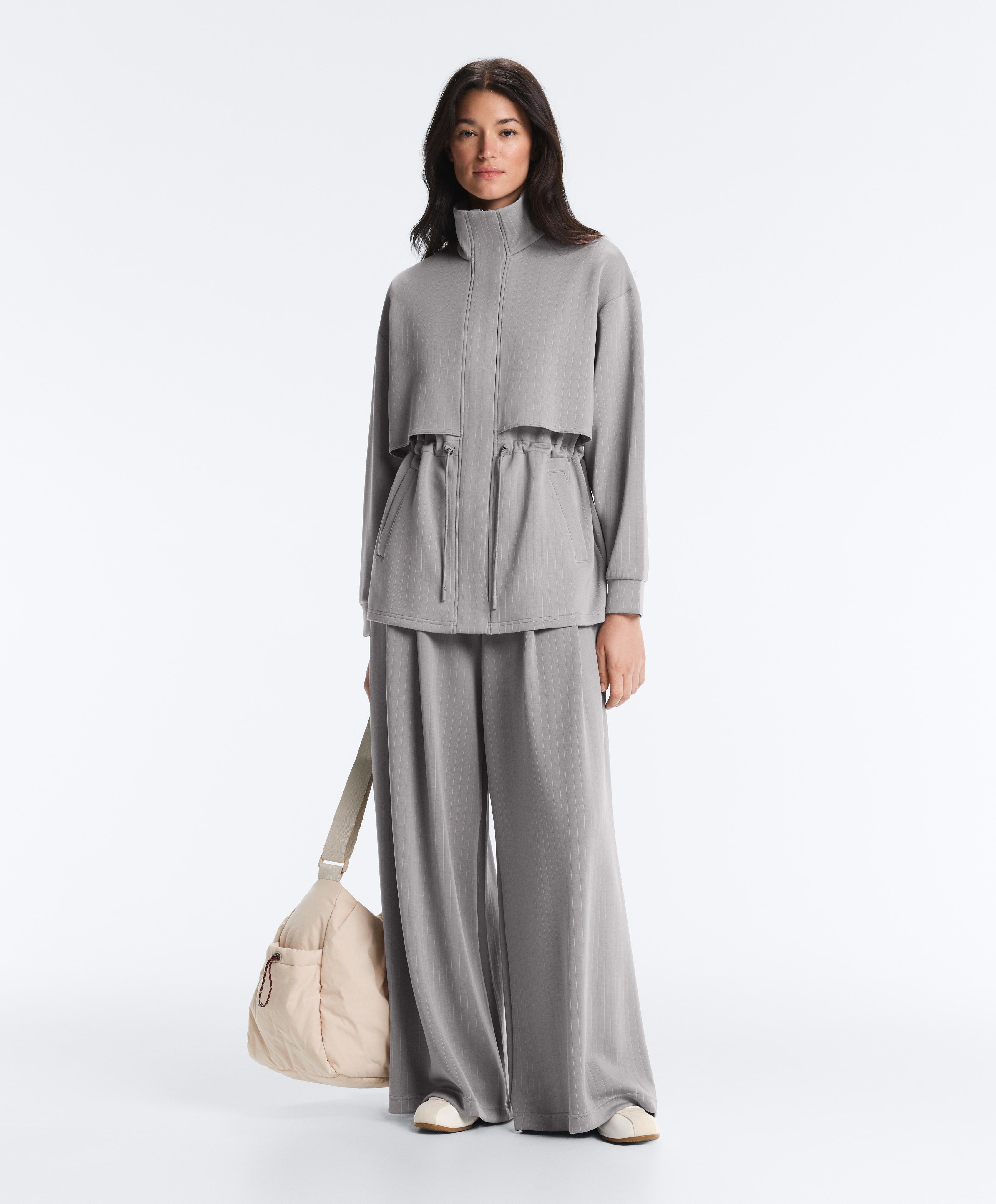 Long jacket with soft-touch modal stripes — MID GREY