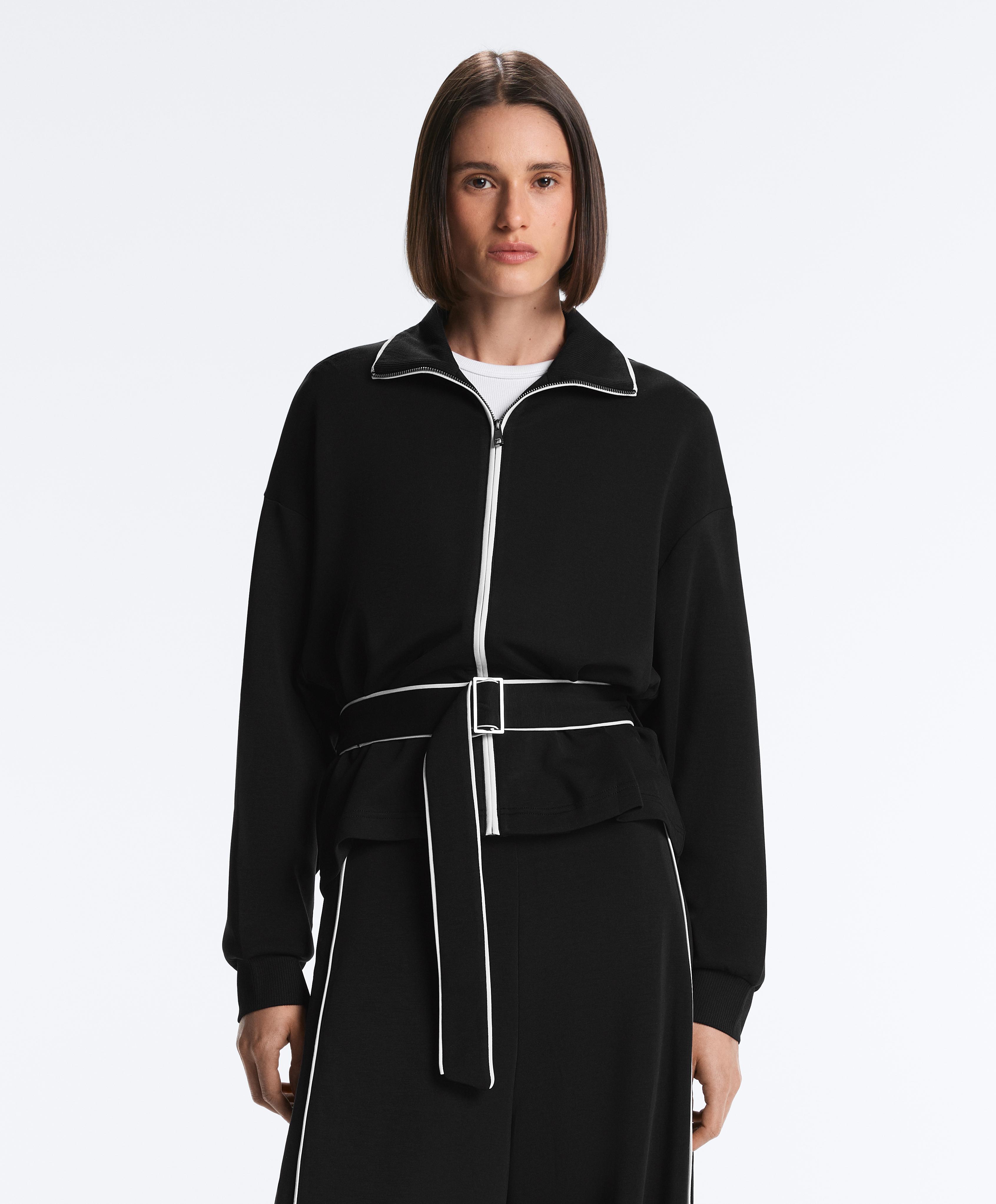 Piping jacket with soft-touch modal — BLACK