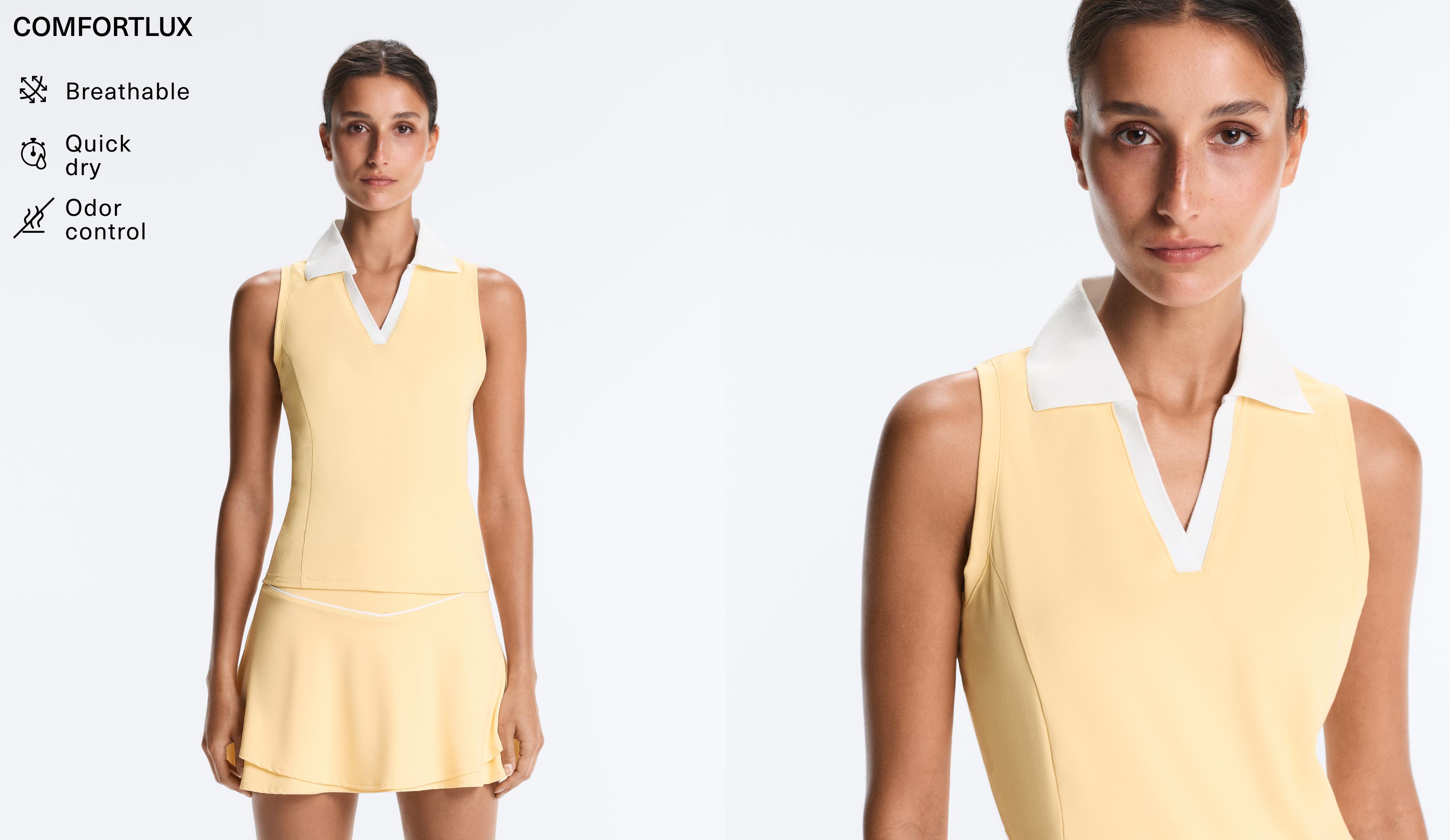 Contrast sleeveless Comfortlux polo shirt — PALE YELLOW
