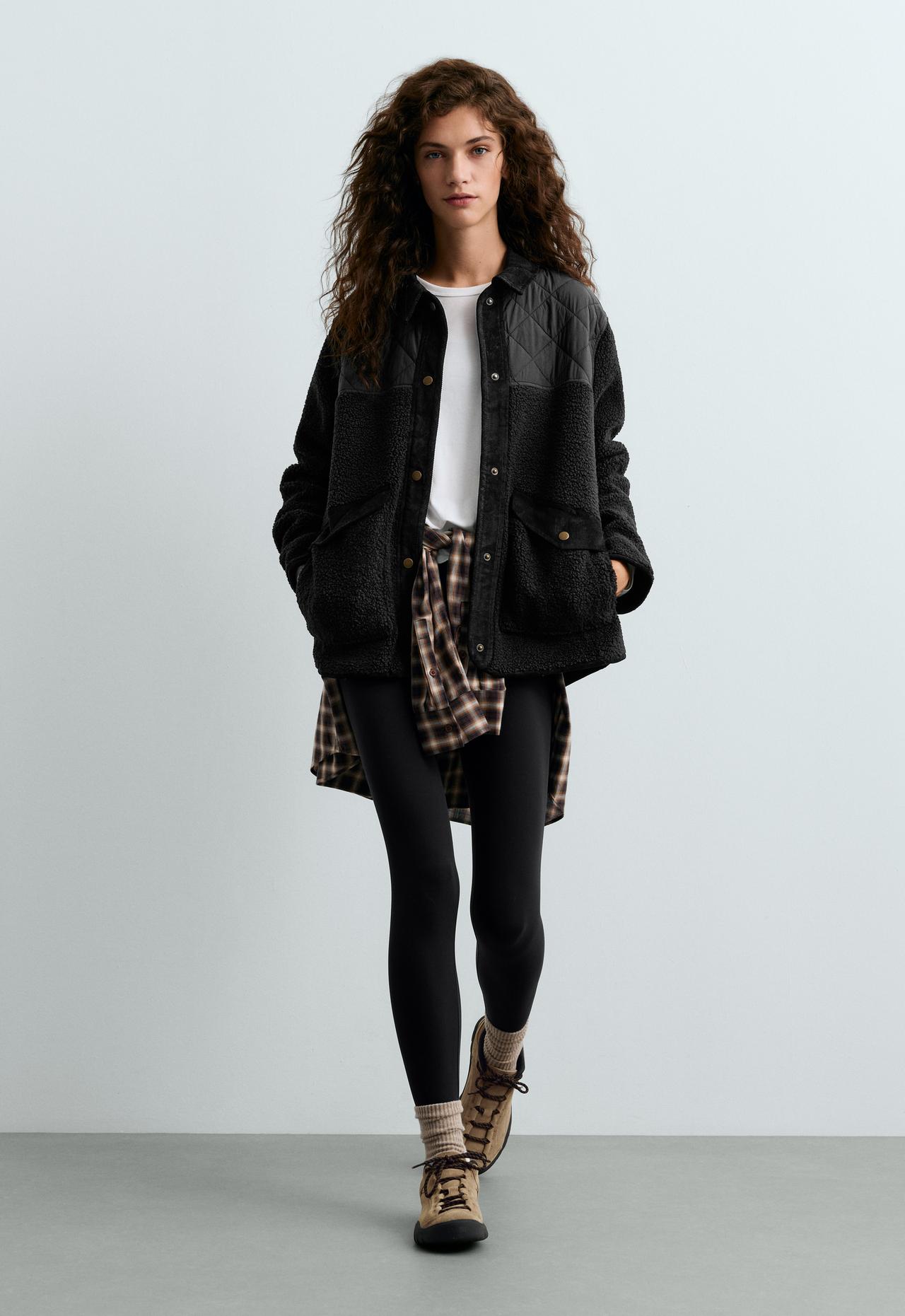 Combined faux-shearling jacket — BLACK