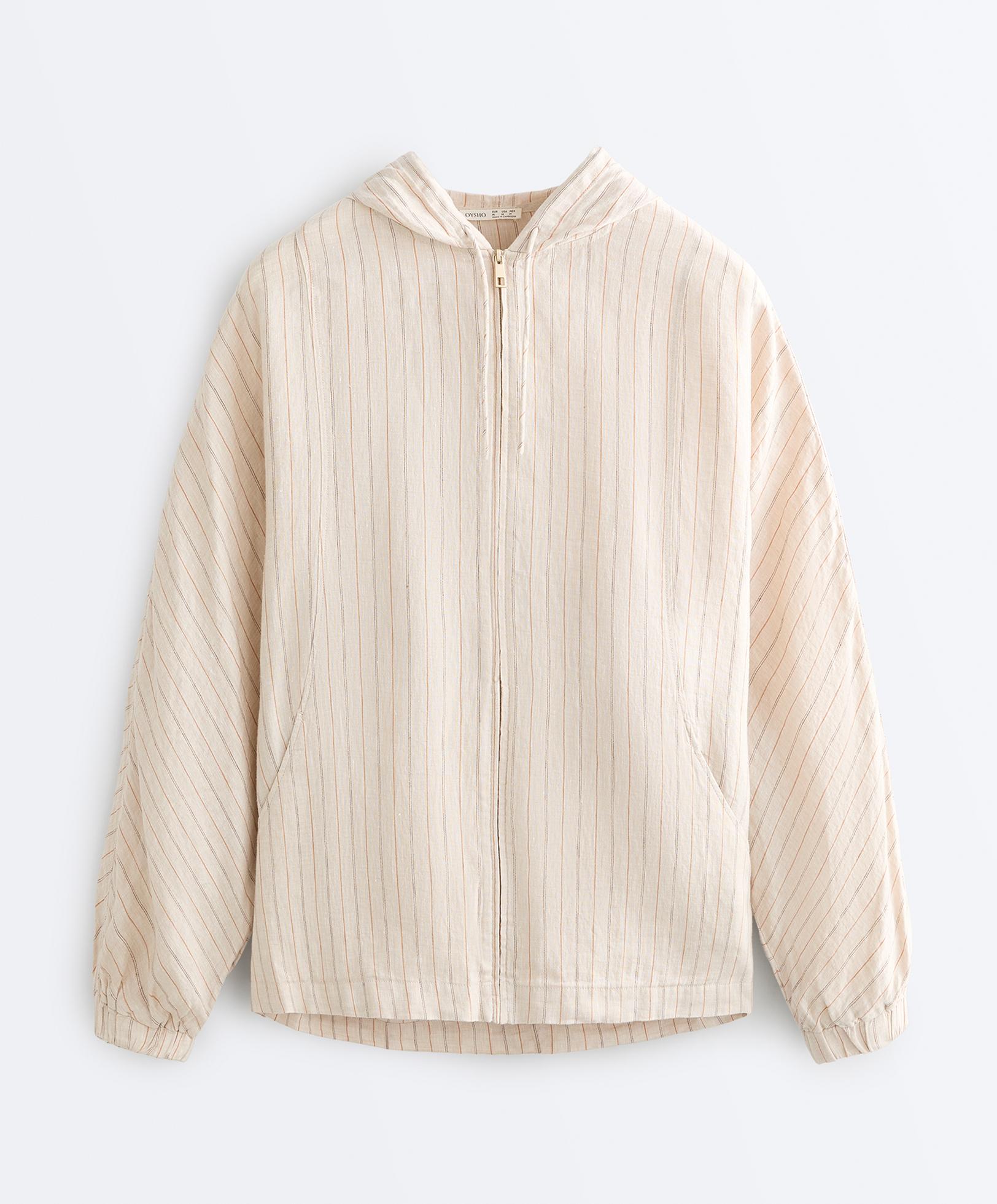 100% linen hooded jacket — SAND MELANGE
