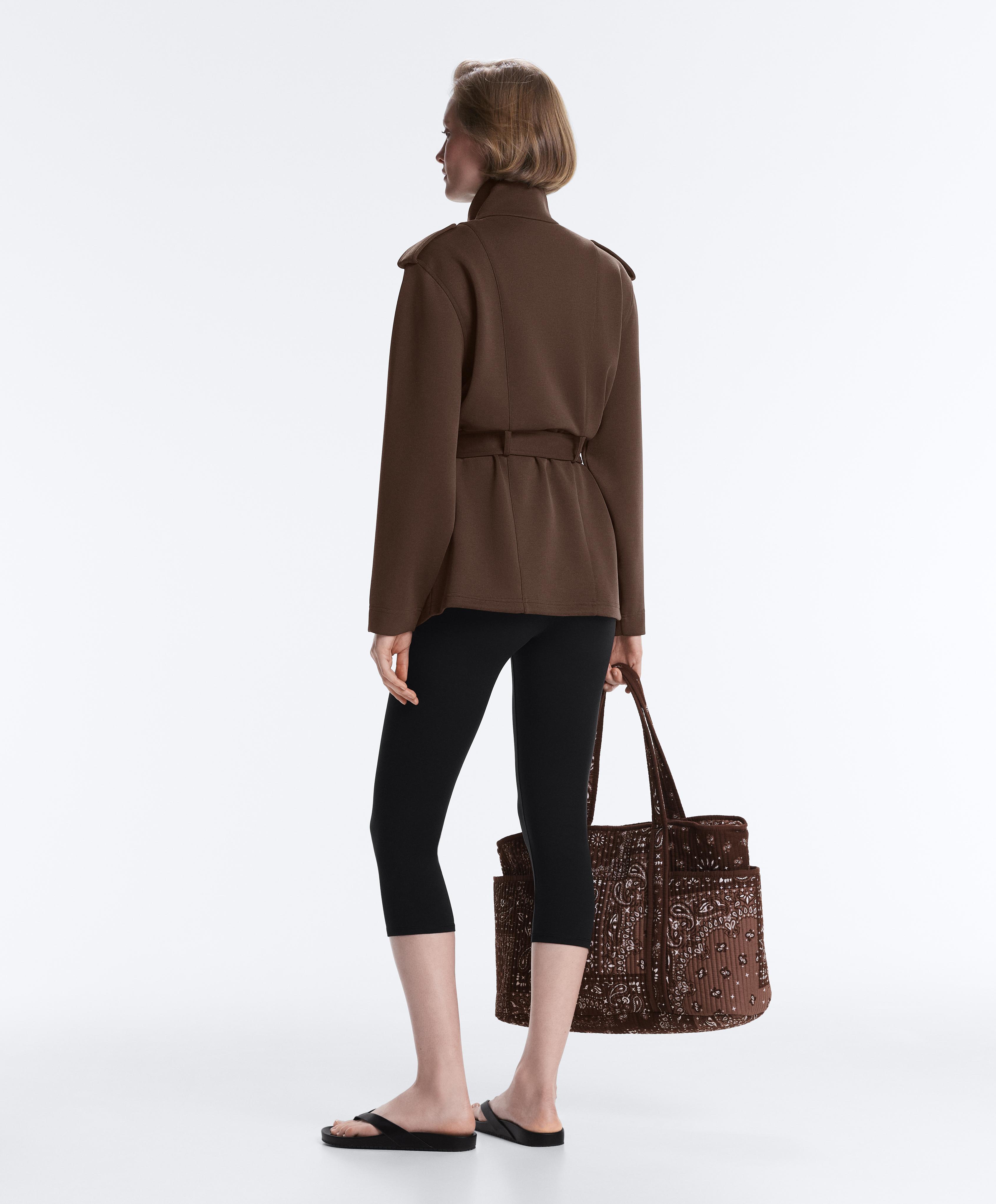 Long utility pique jacket with belt — DARK BROWN