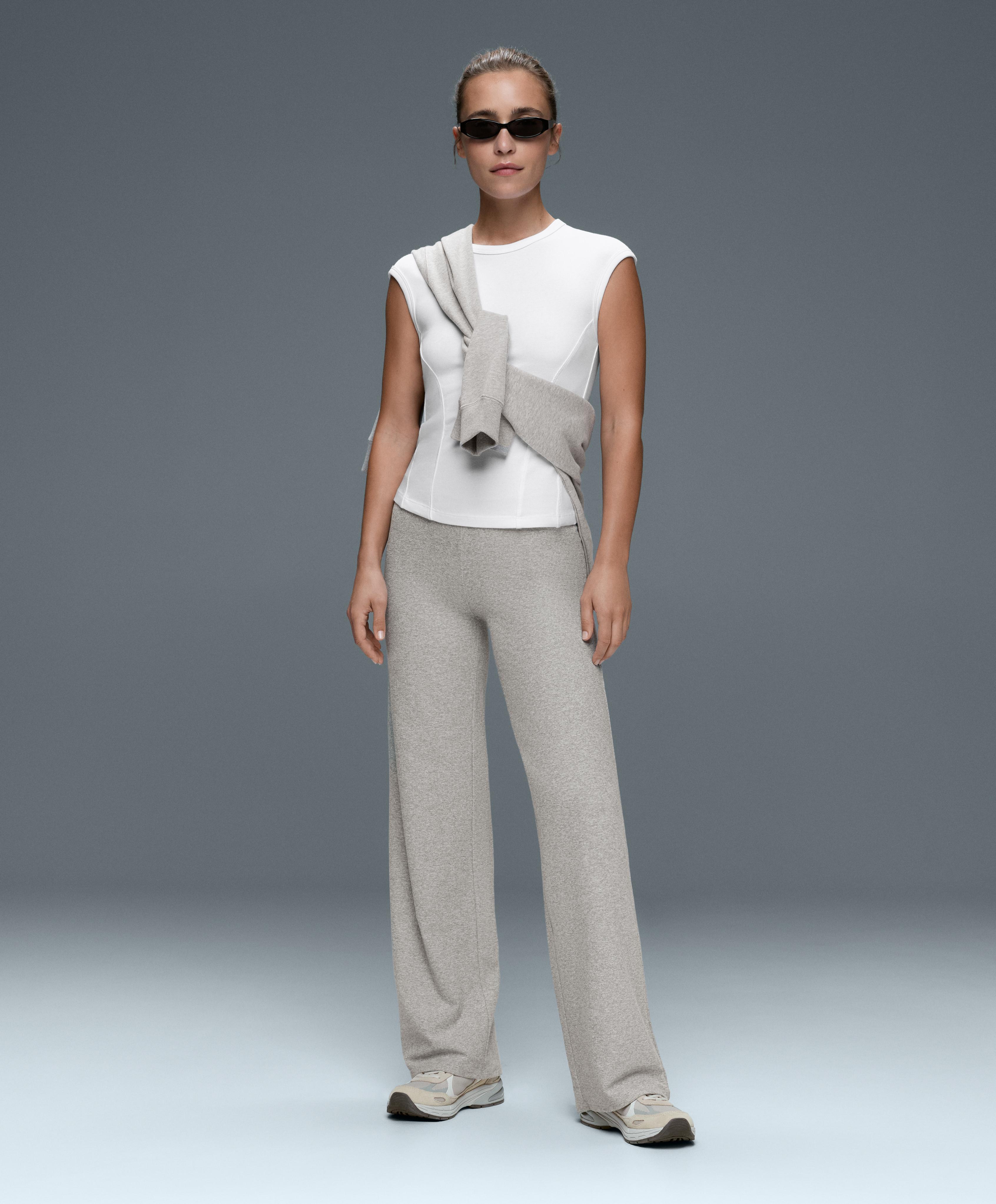 Comfortlux high-waisted straight-leg heathered trousers — GREY MELANGE