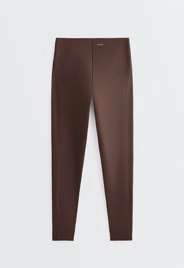 Ankle-length high rise Compressive core control leggings — BROWN 8