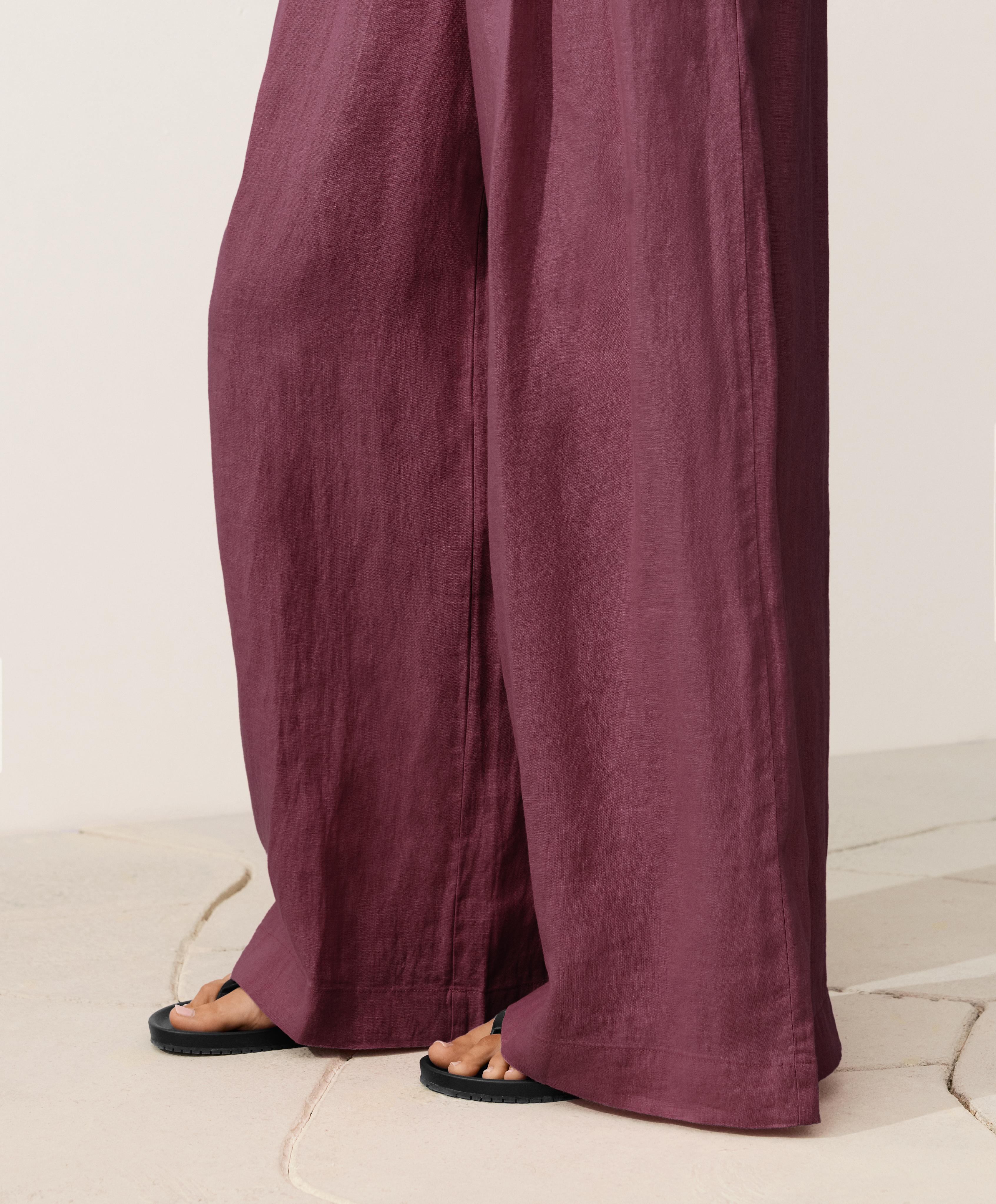 100% linen wide-leg trousers — CHERRY