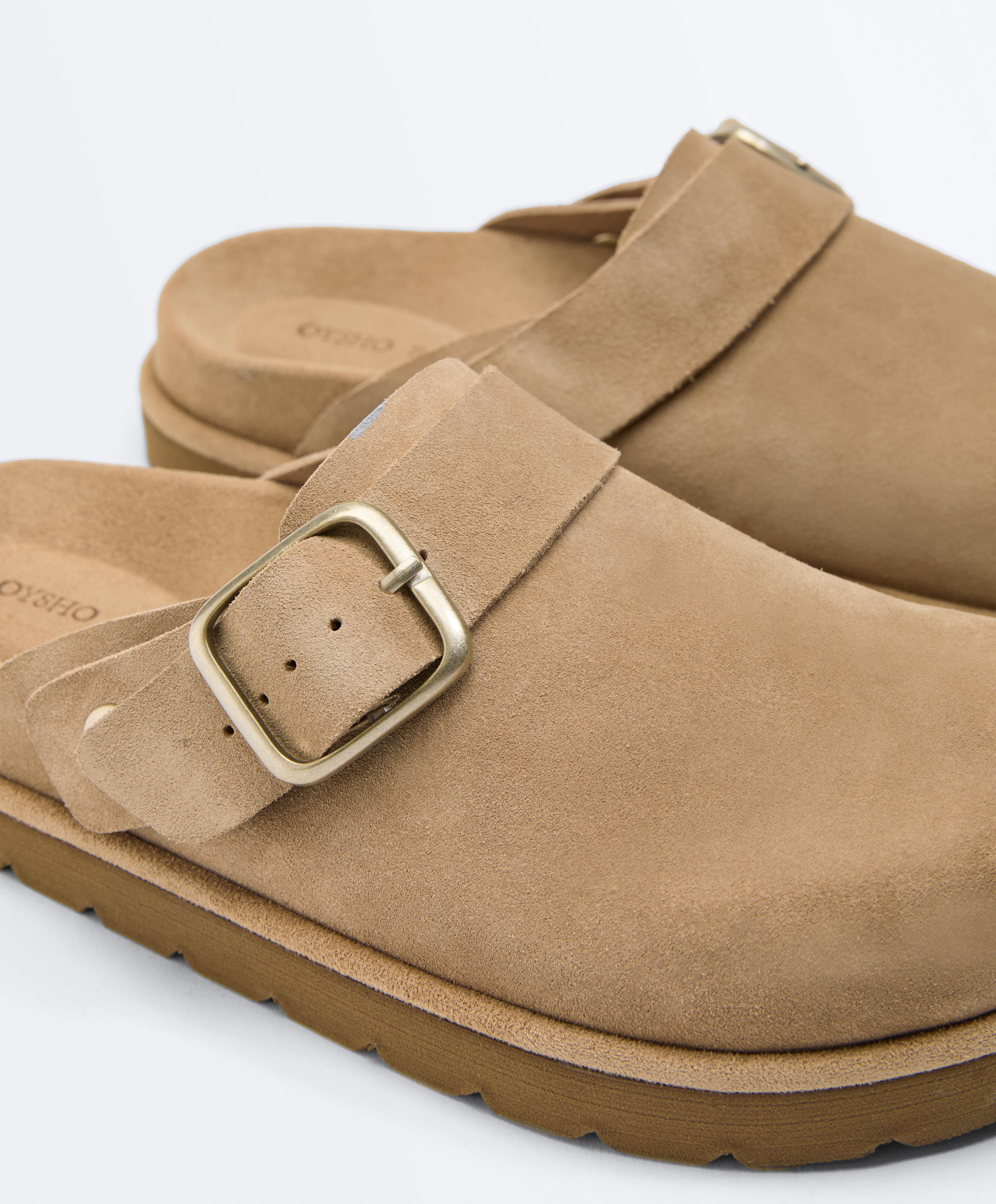 Buckled split-leather mules — TOASTED BROWN