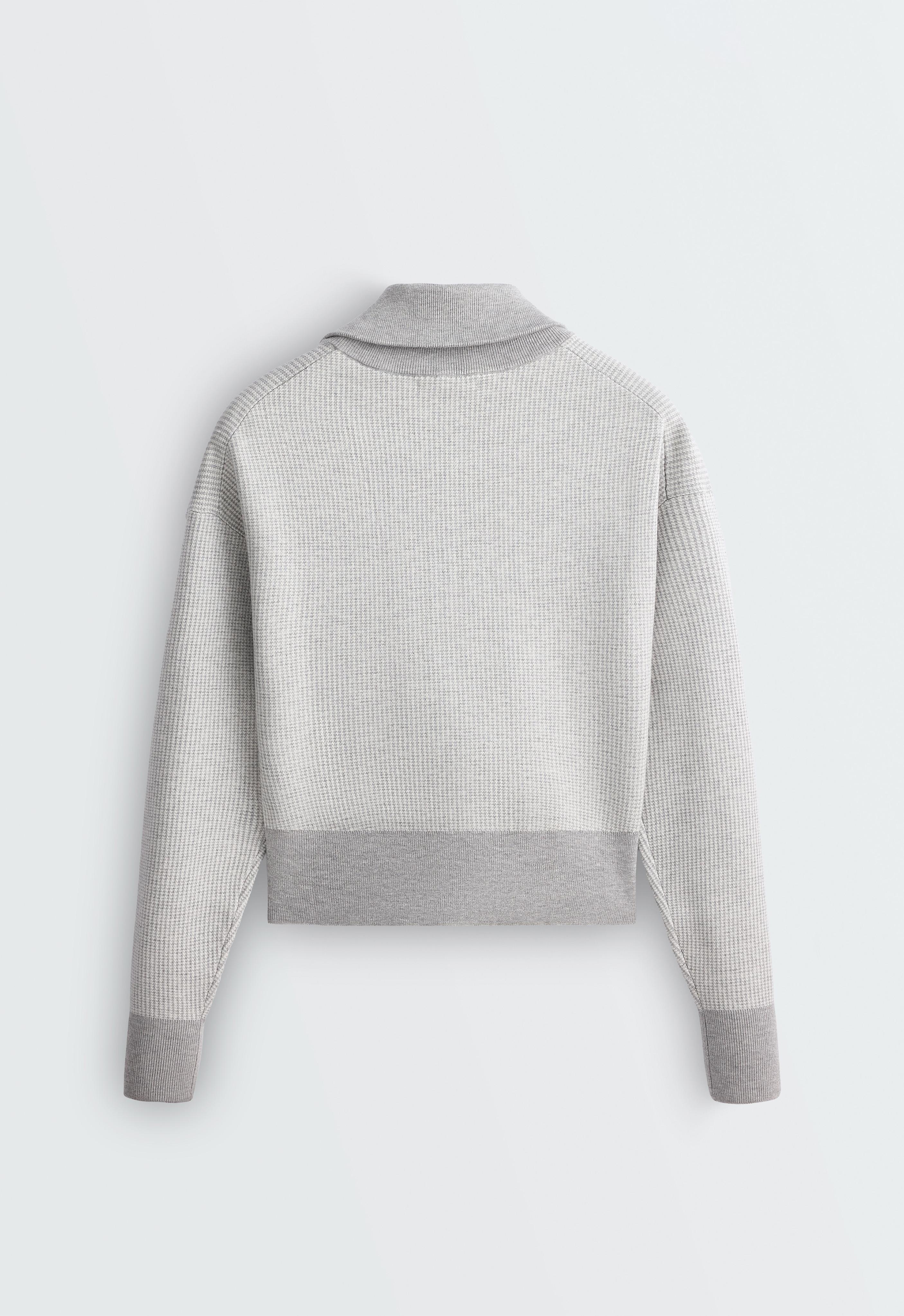 High neck contrast knit jacket — PALE GREY