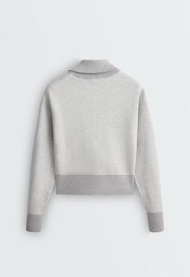 High neck contrast knit jacket — PALE GREY 6