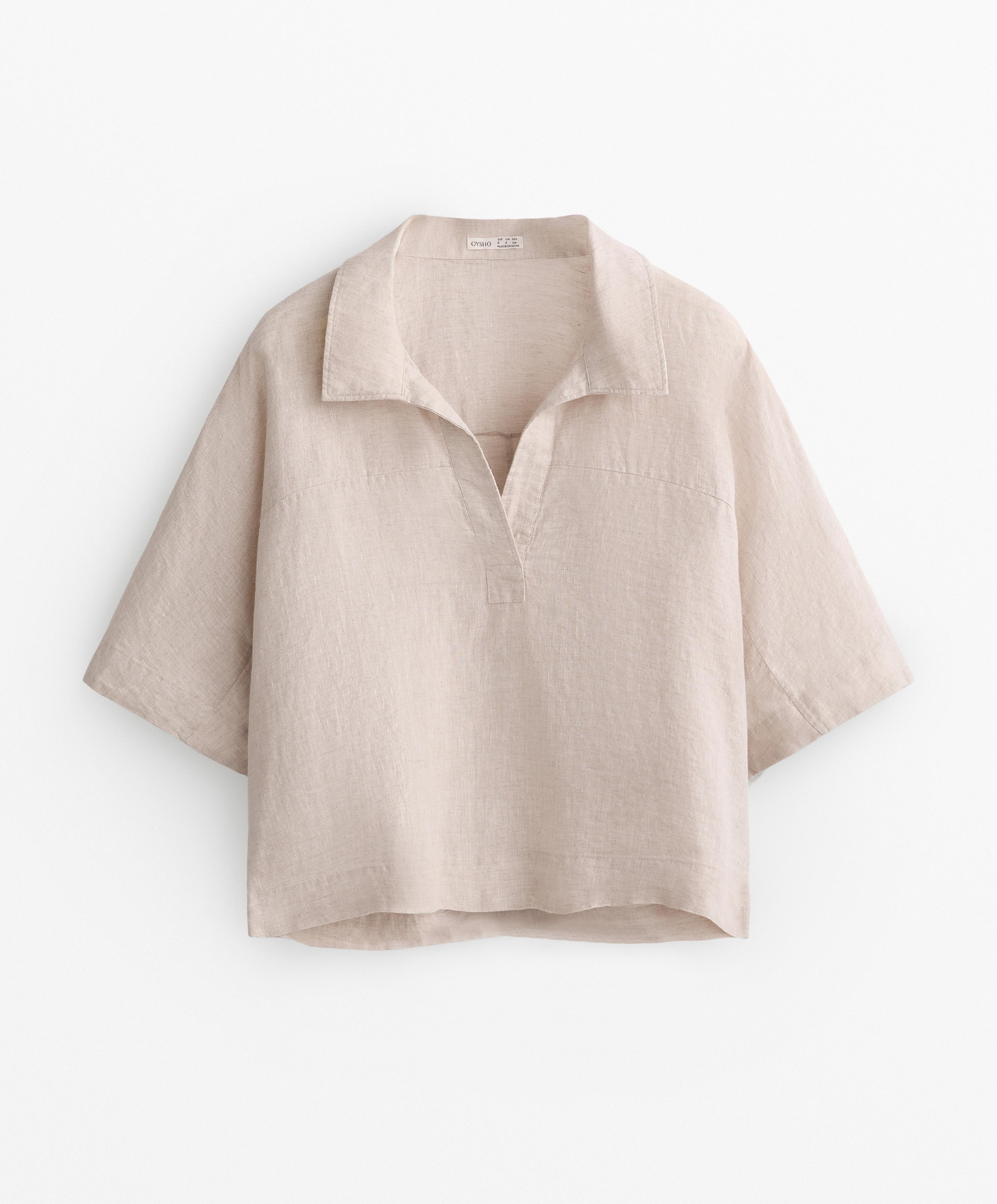 Oversize short-sleeved 100% linen shirt — SAND MELANGE