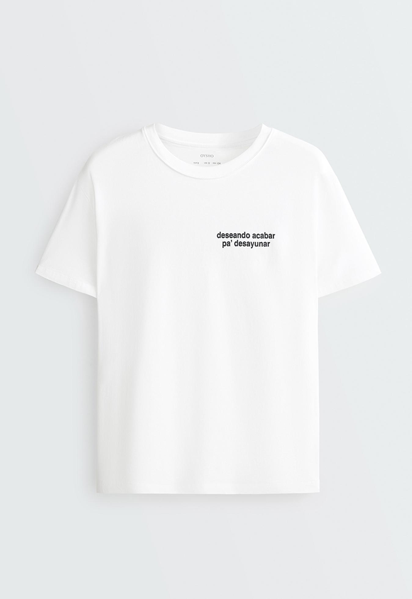 Boxy cotton blend T-shirt with slogan — WHITE