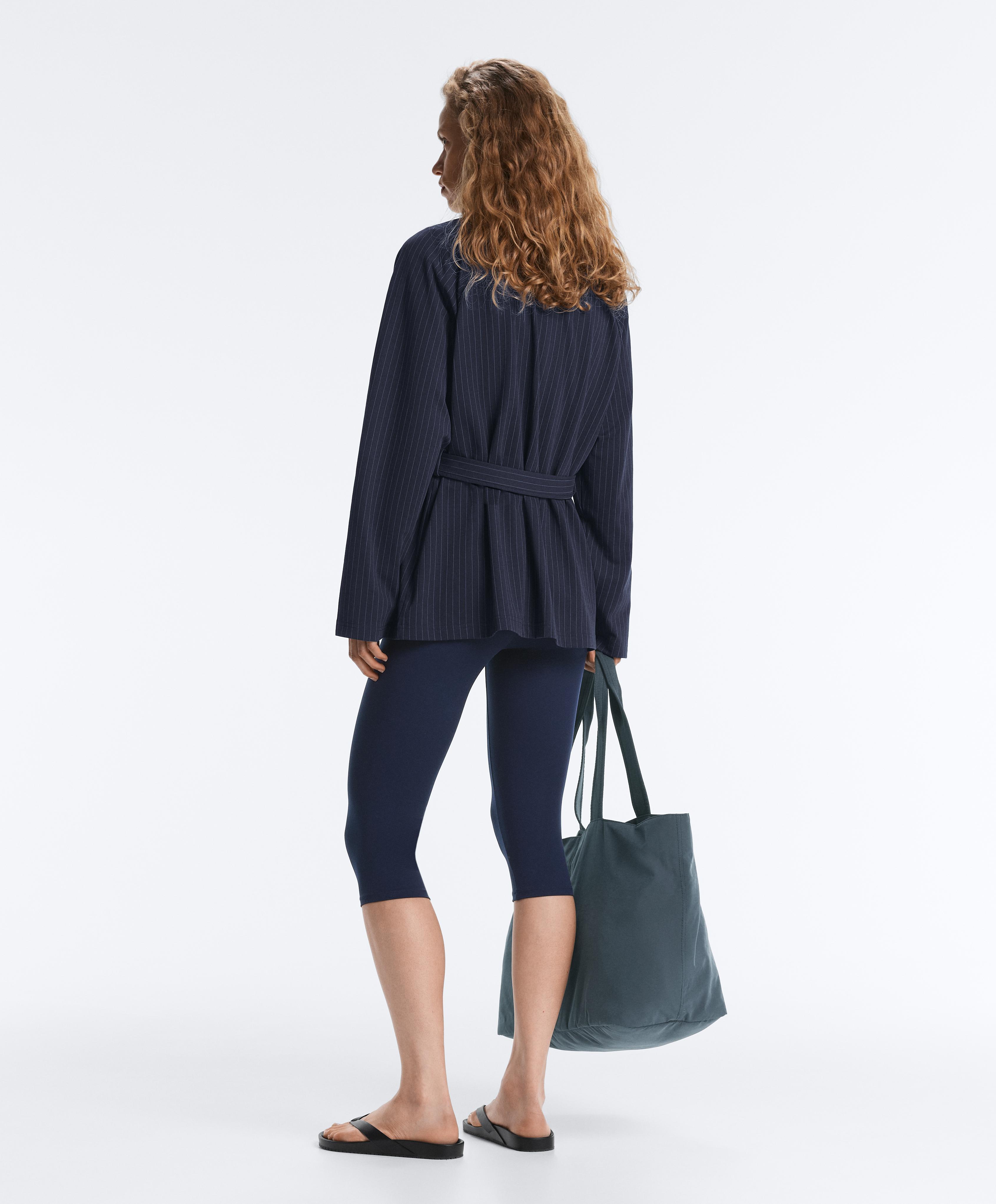 Long pinstripe cotton jacket — NAVY BLUE