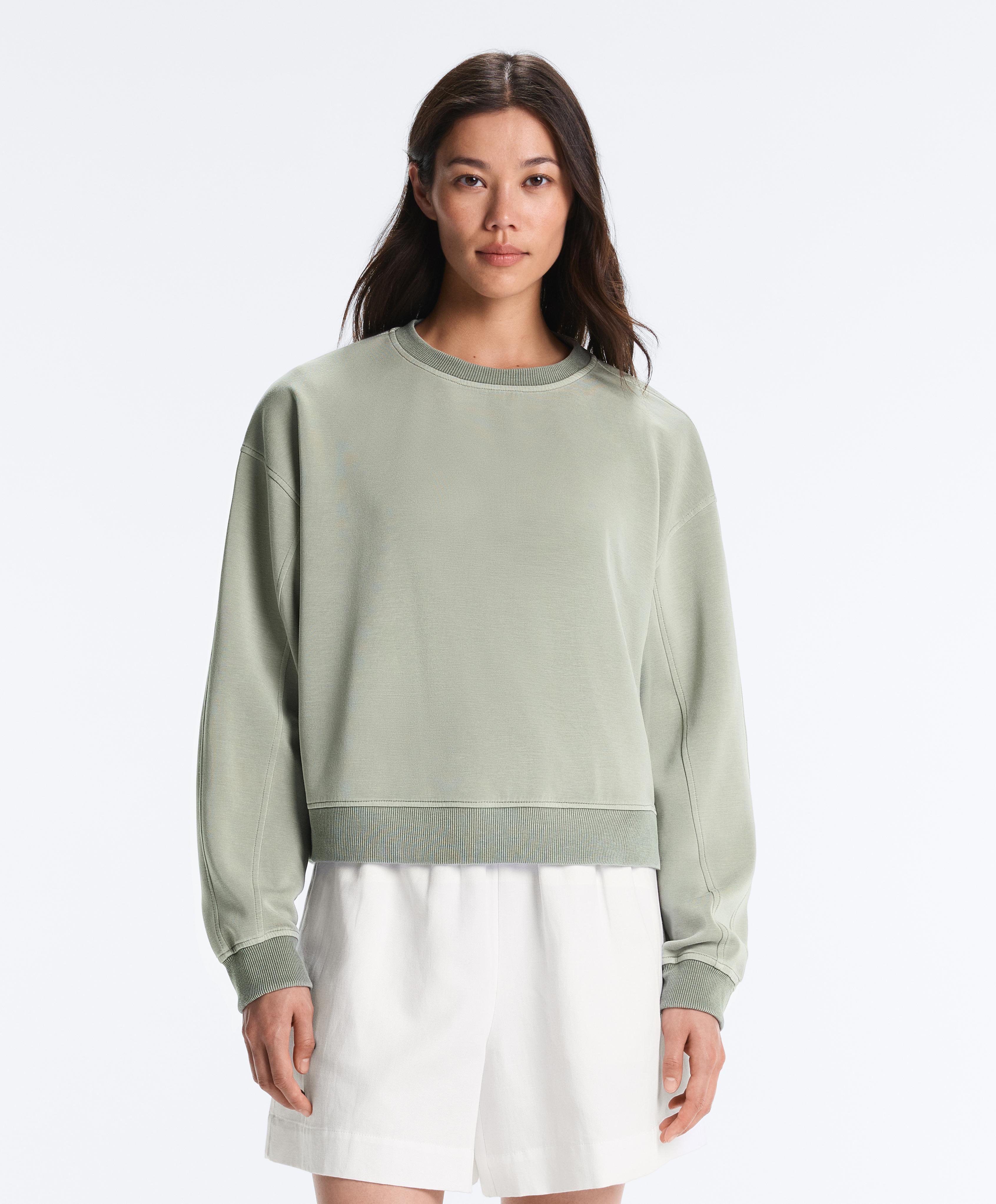 Soft-touch round neck sweatshirt with modal — WASHED GREEN